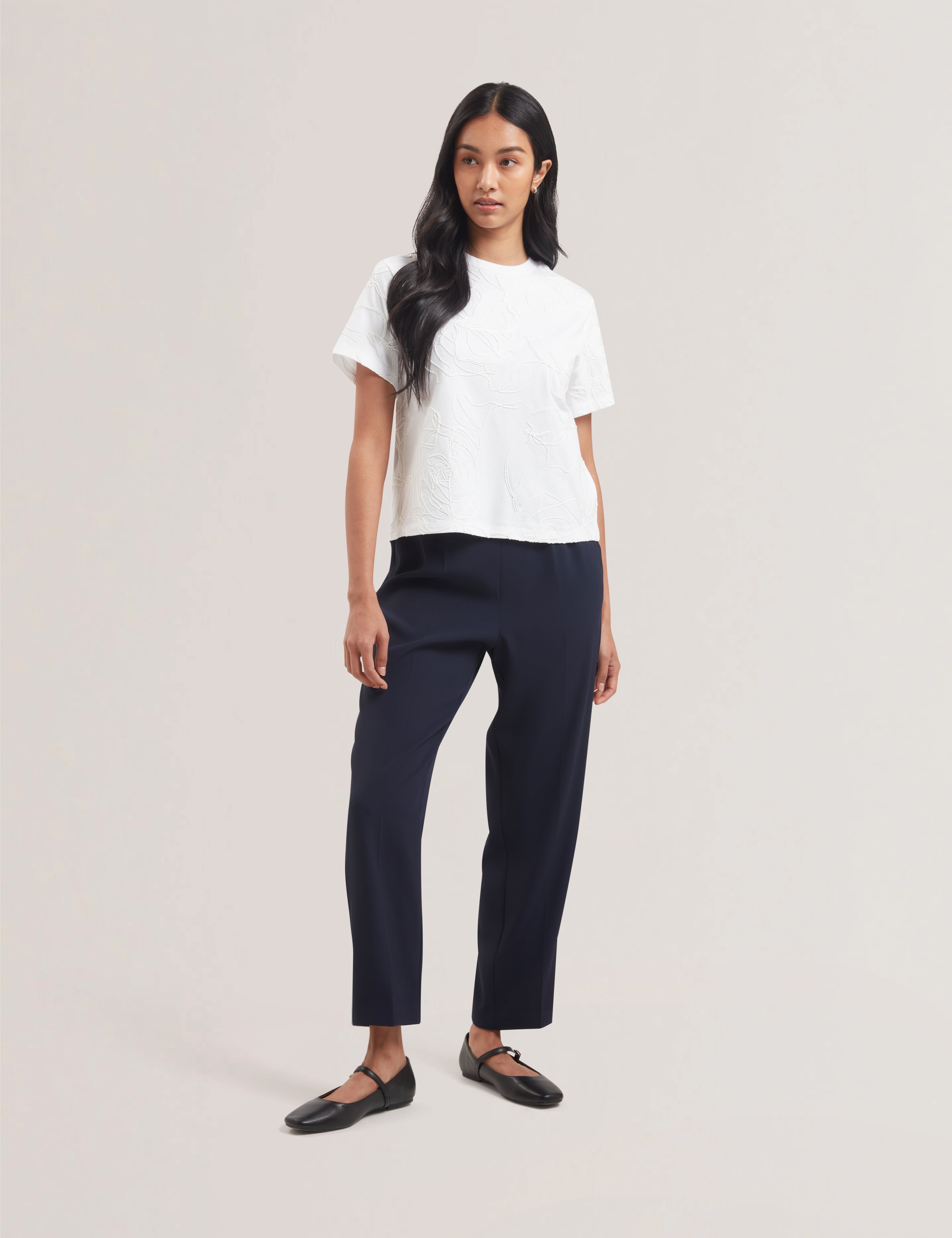 Agaly Short Sleeve All Over Embroidered Boxy Tee Ivory