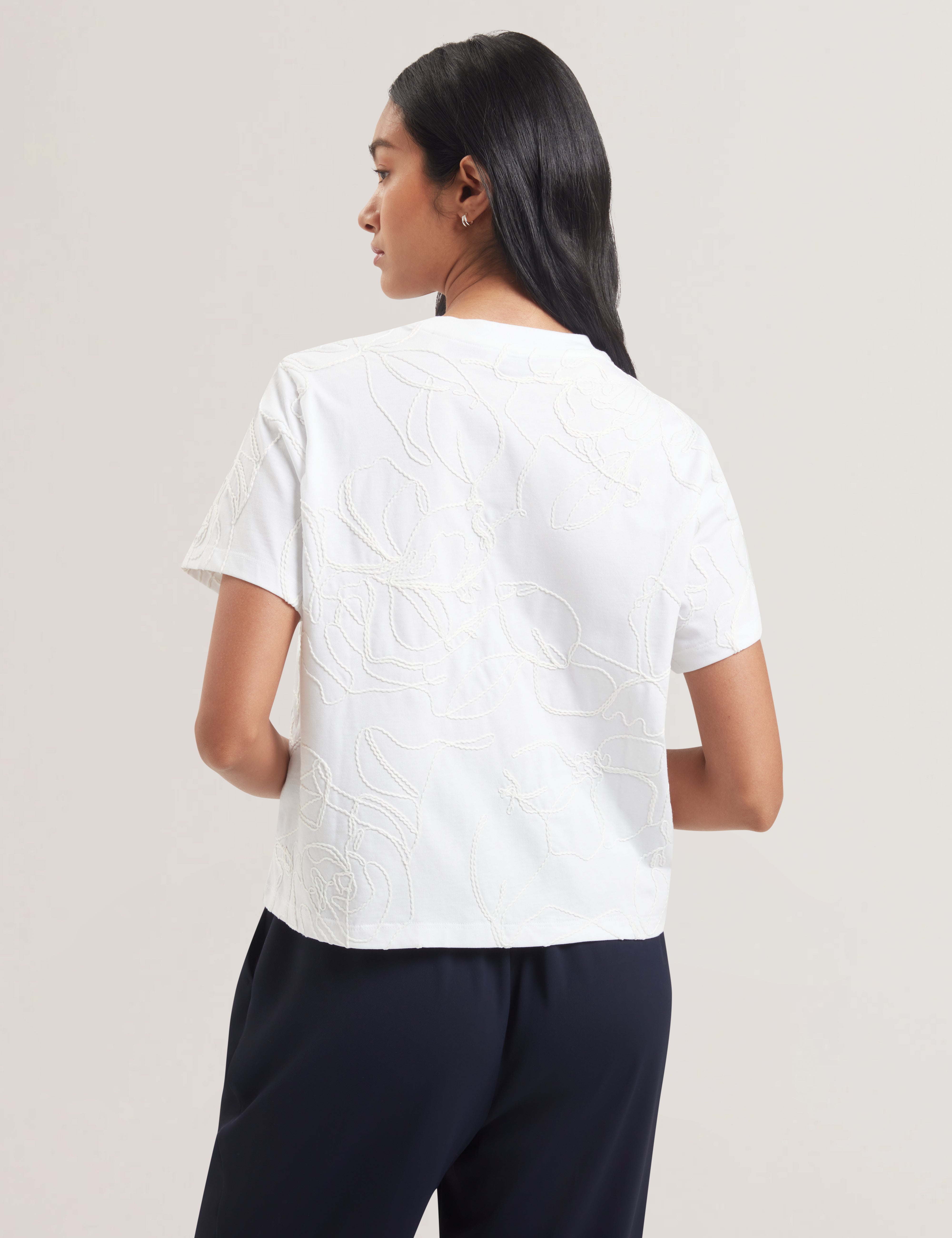 Agaly Short Sleeve All Over Embroidered Boxy Tee Ivory