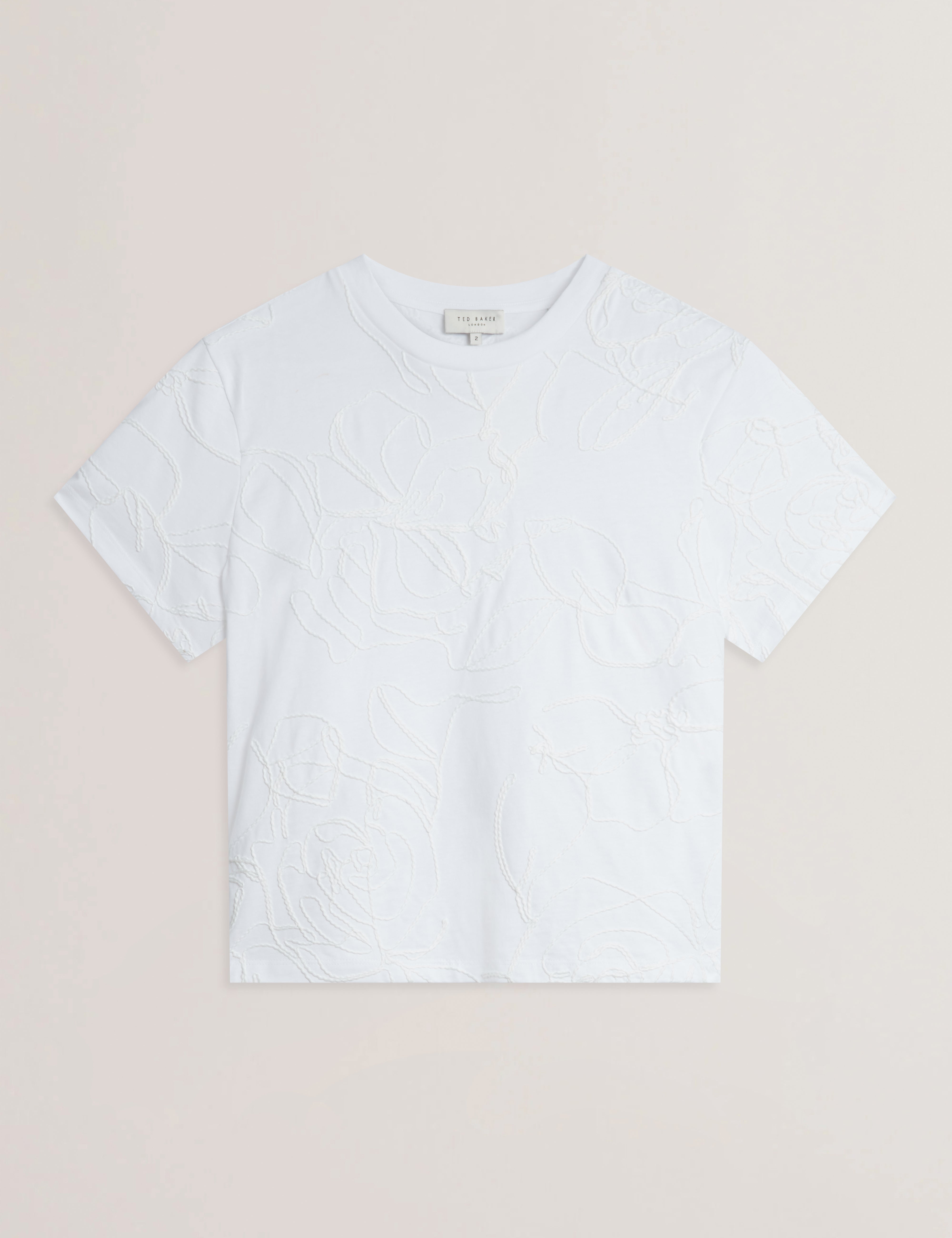 Agaly Short Sleeve All Over Embroidered Boxy Tee Ivory