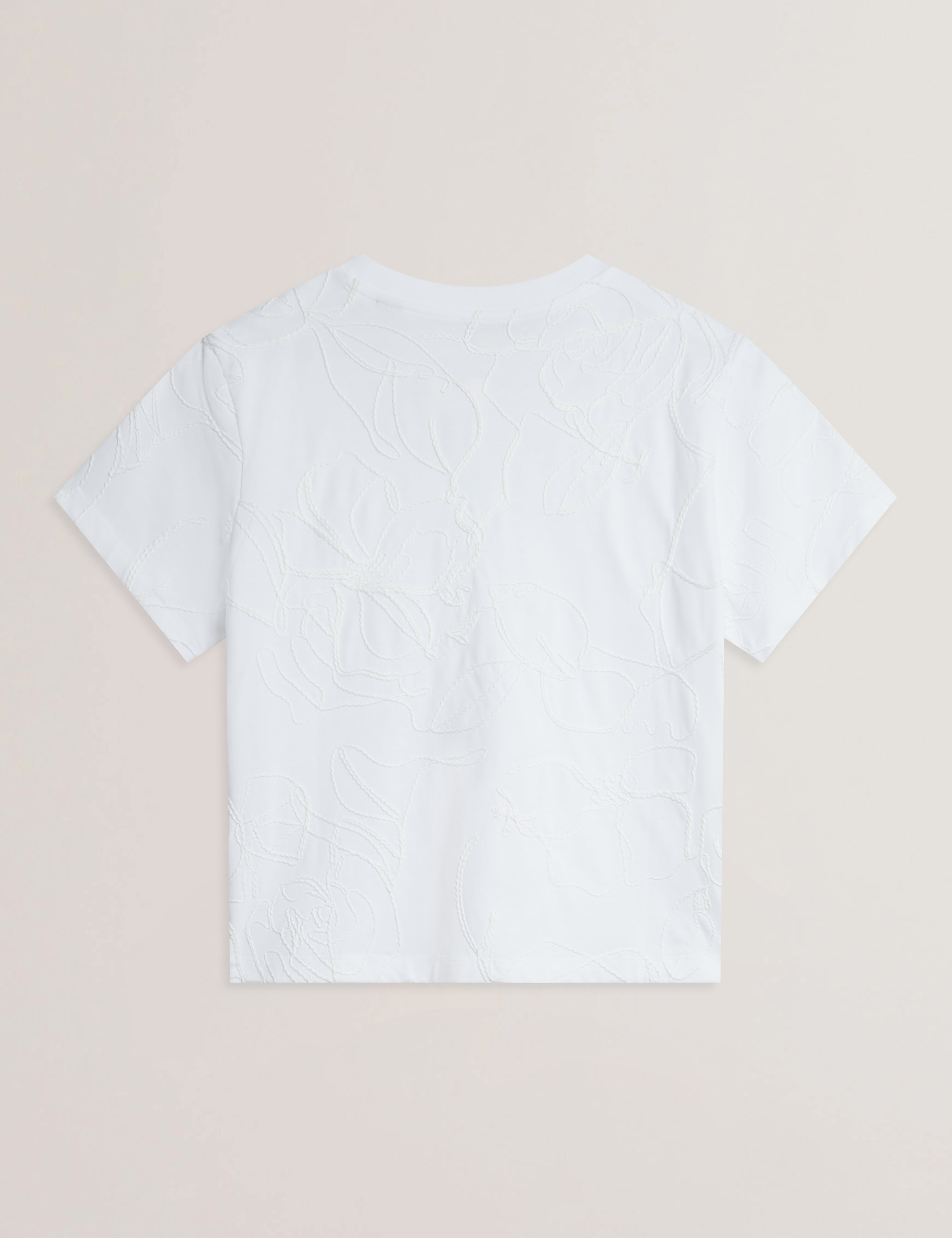 Agaly Short Sleeve All Over Embroidered Boxy Tee Ivory