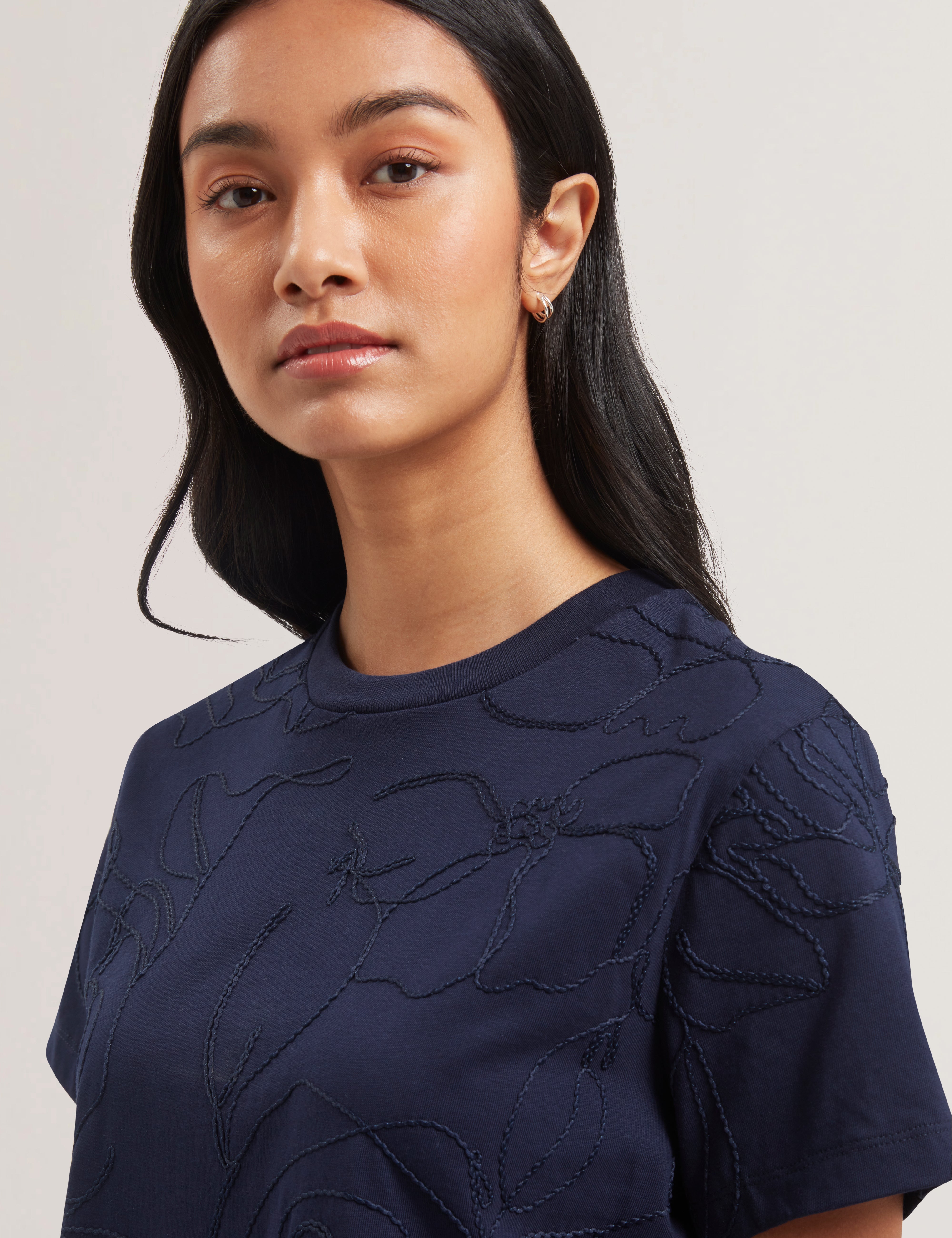 Agaly Short Sleeve All Over Embroidered Boxy Tee Navy