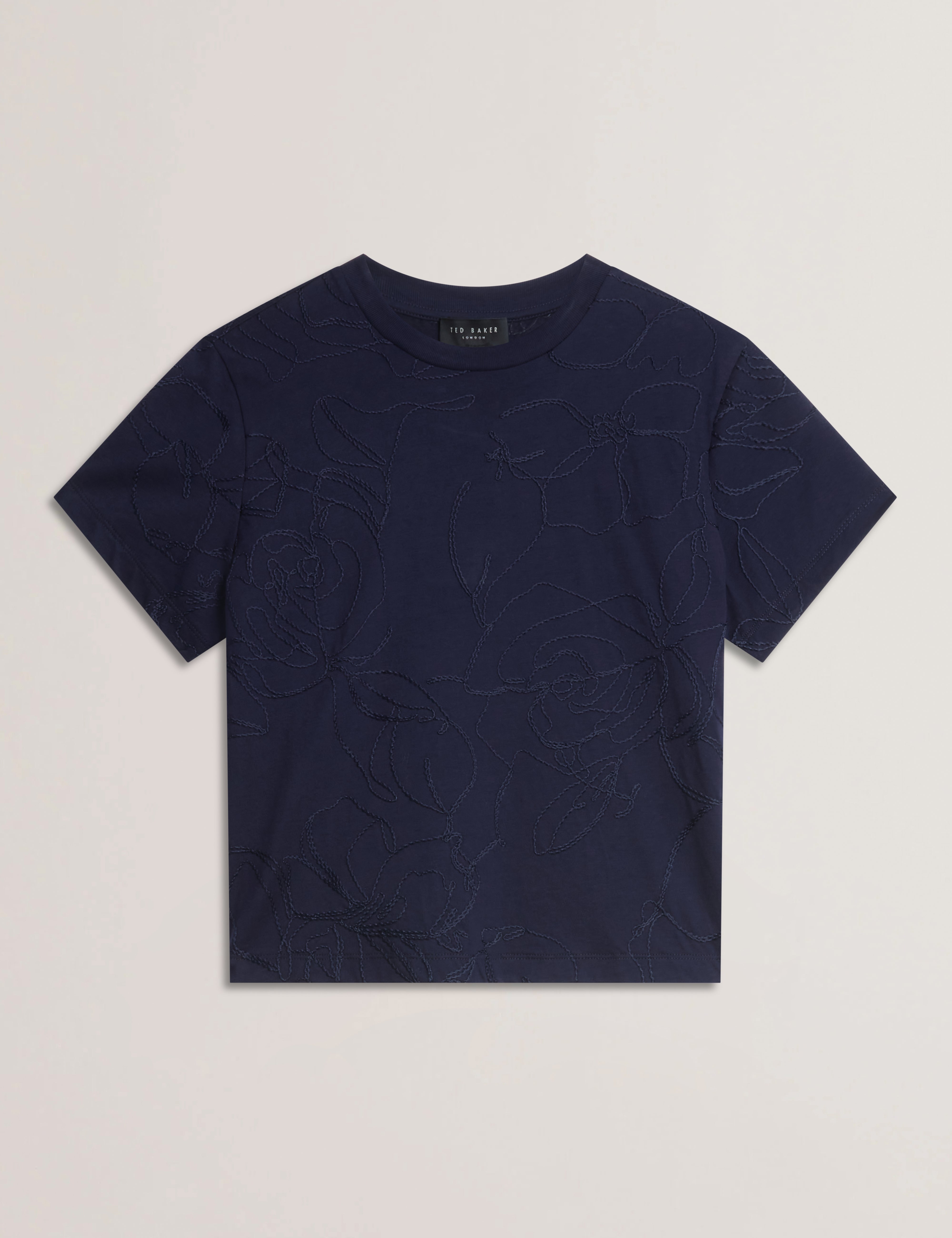 Agaly Short Sleeve All Over Embroidered Boxy Tee Navy