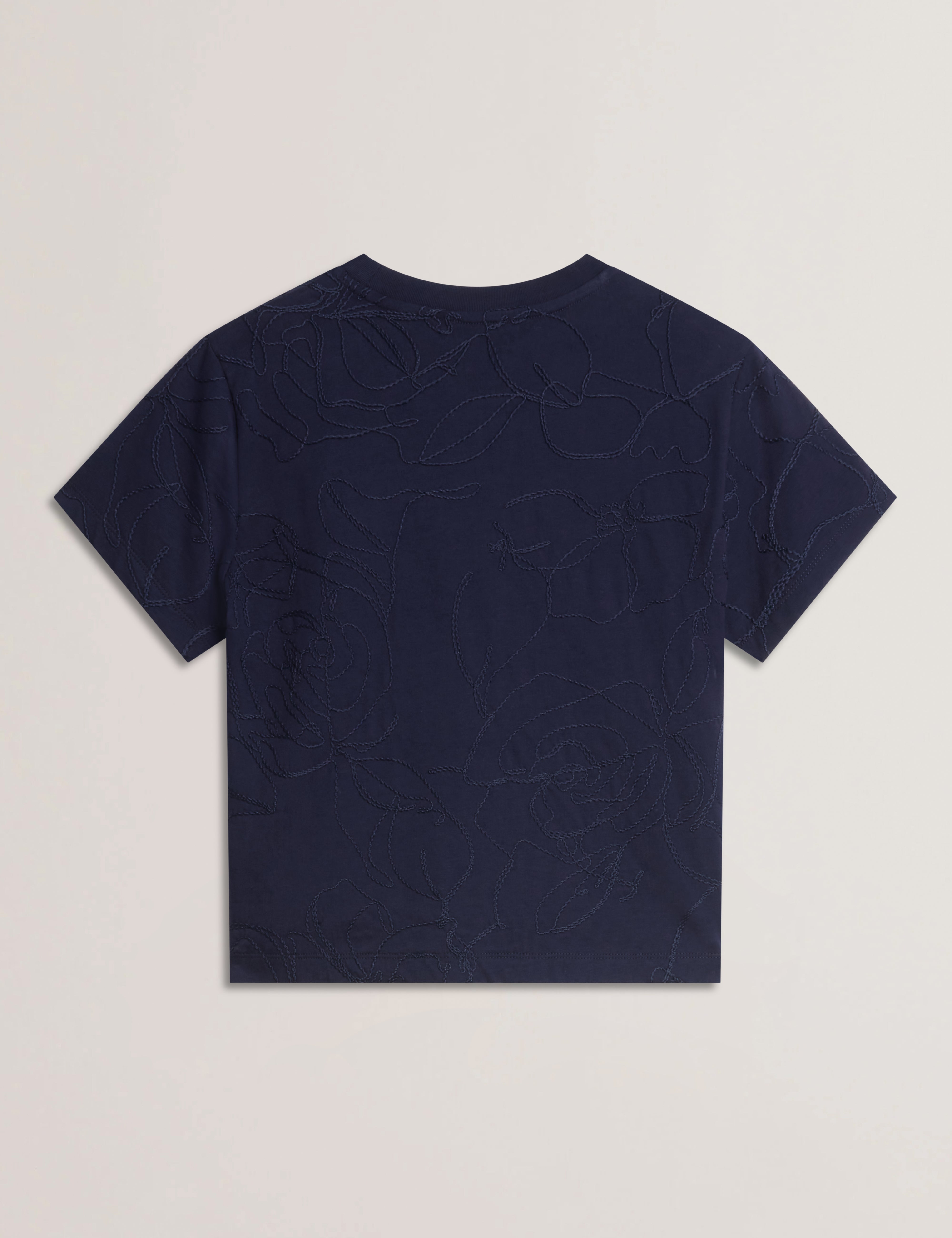 Agaly Short Sleeve All Over Embroidered Boxy Tee Navy
