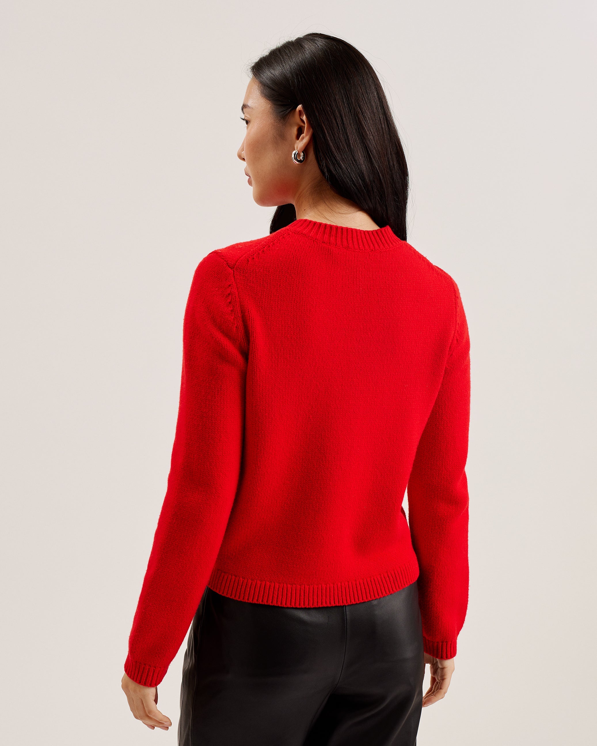 Jaycey Rose Button Crew Neck Cardigan Red