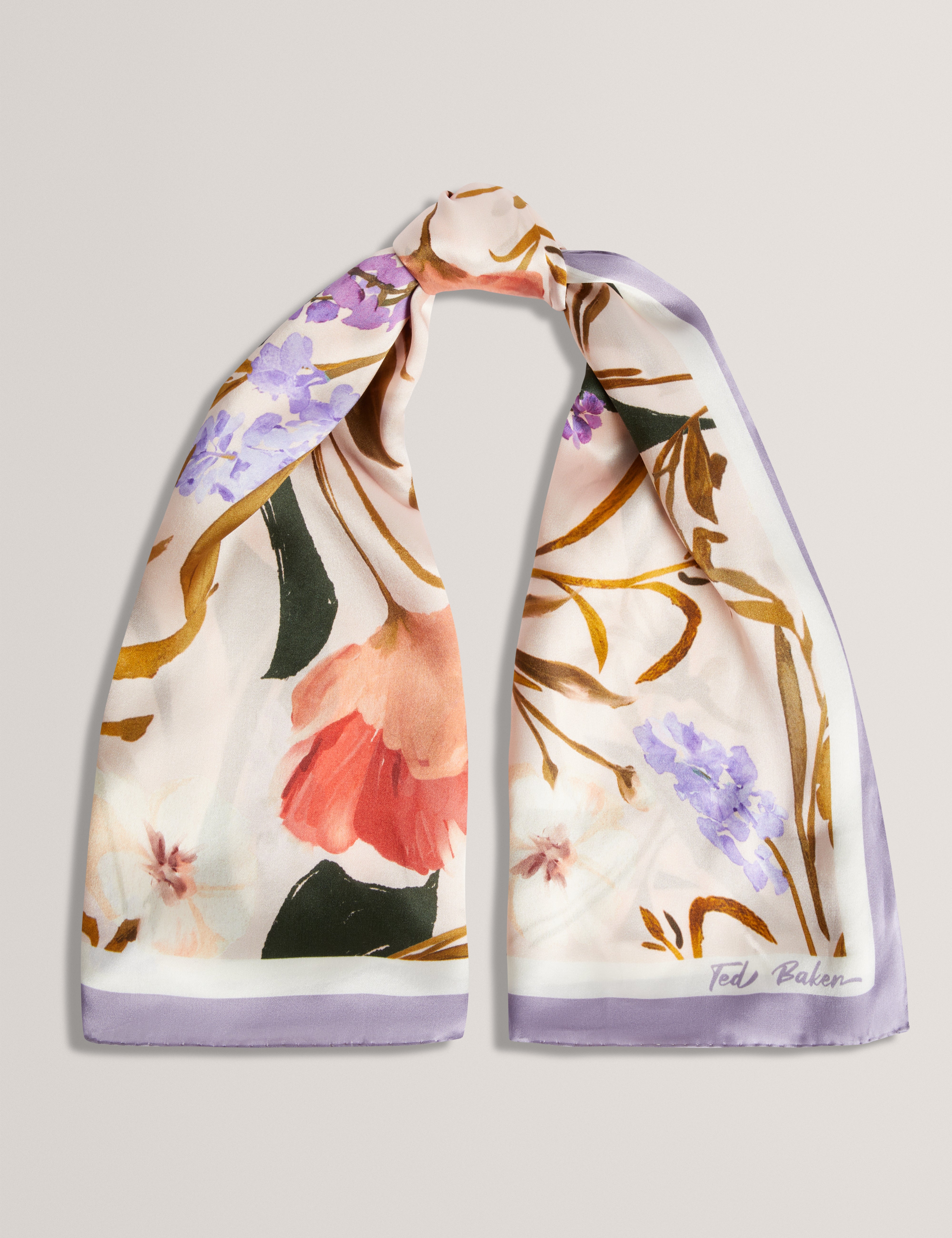 Printed Square Scarf Shop Niclae Printed Silk Square Scarf Lt-Pink