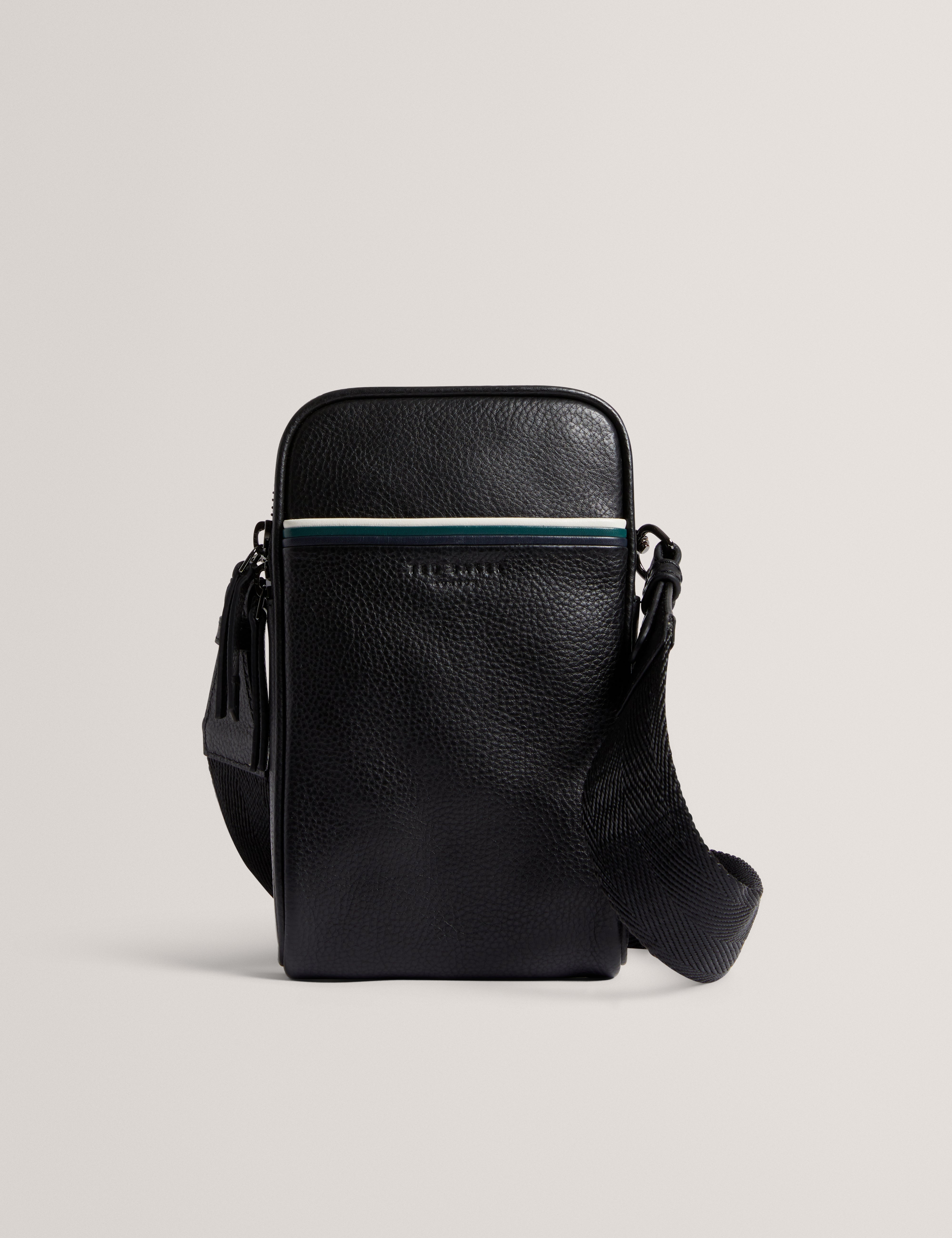 Grrant Stripe Leather Phone Carrier Black