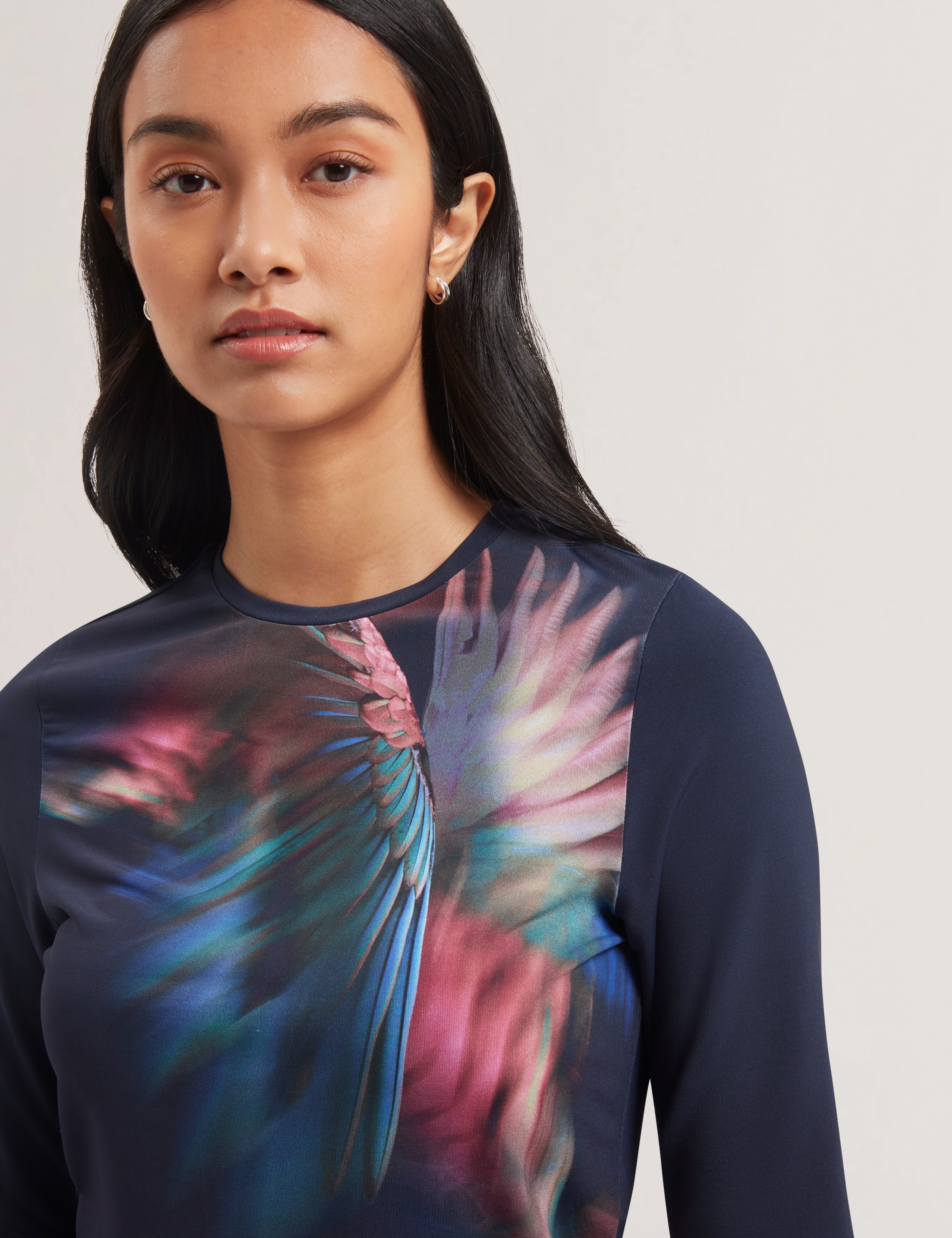 Hannaz Printed Slinky Jersey Half Sleeve Top Navy