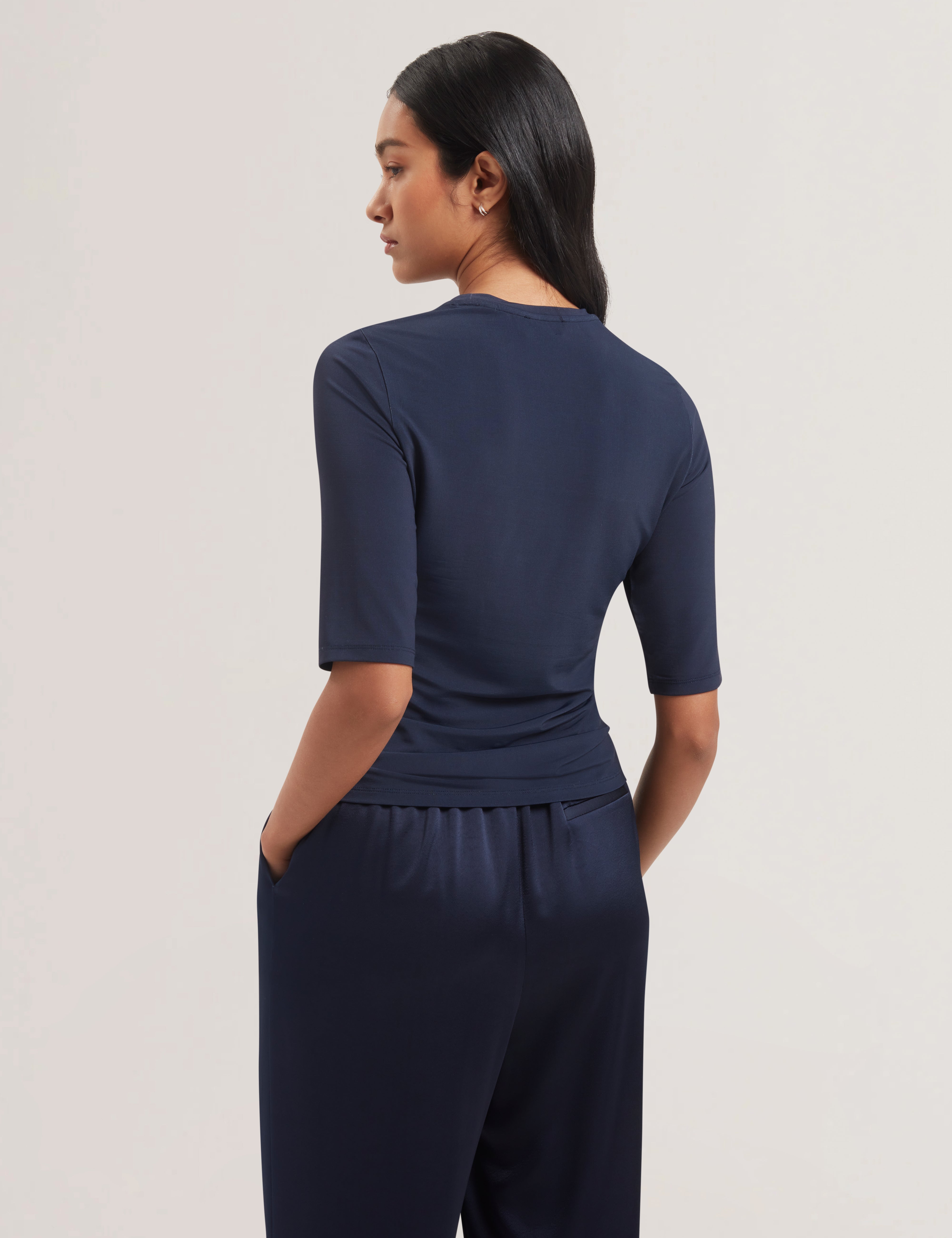 Hannaz Printed Slinky Jersey Half Sleeve Top Navy