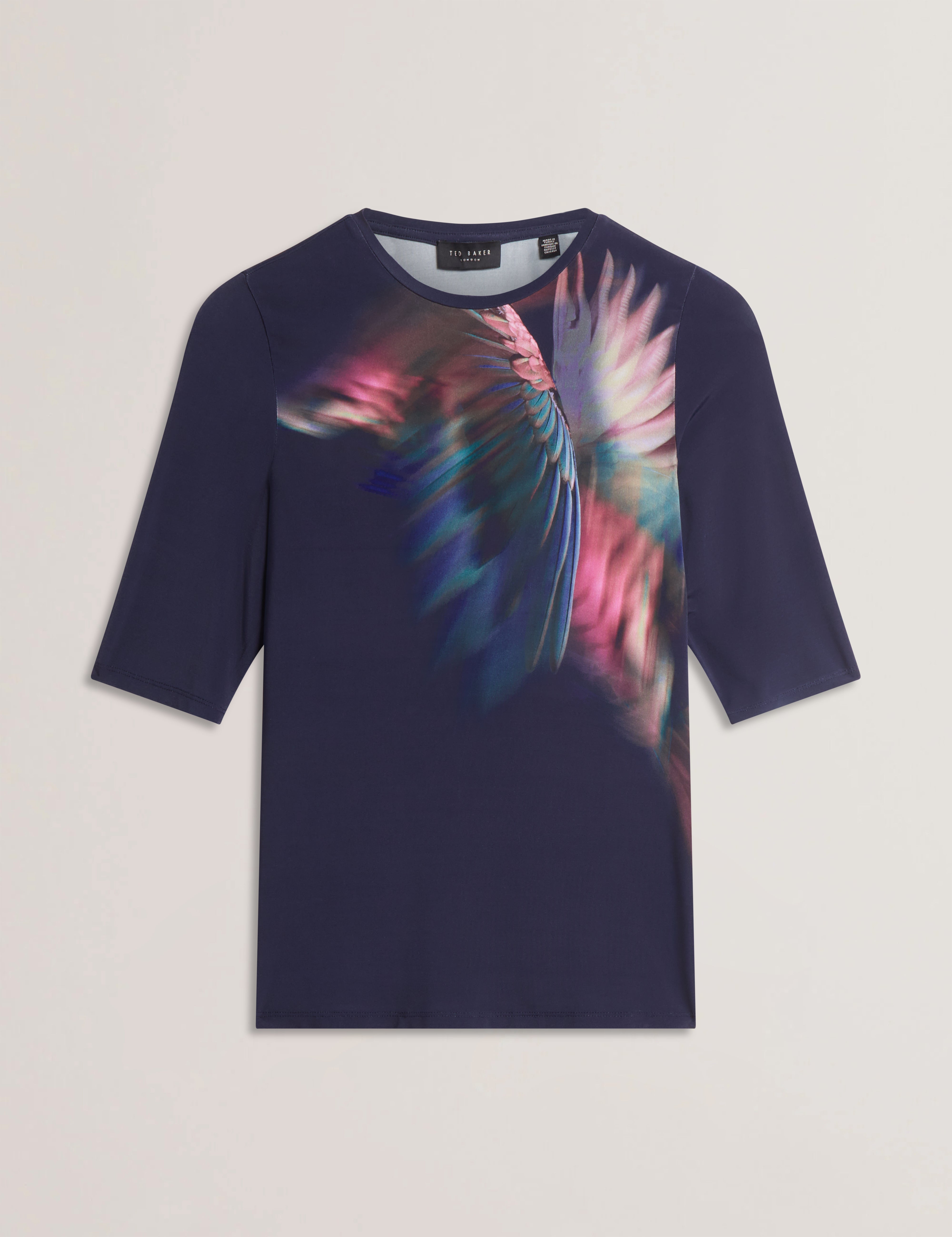 Hannaz Printed Slinky Jersey Half Sleeve Top Navy