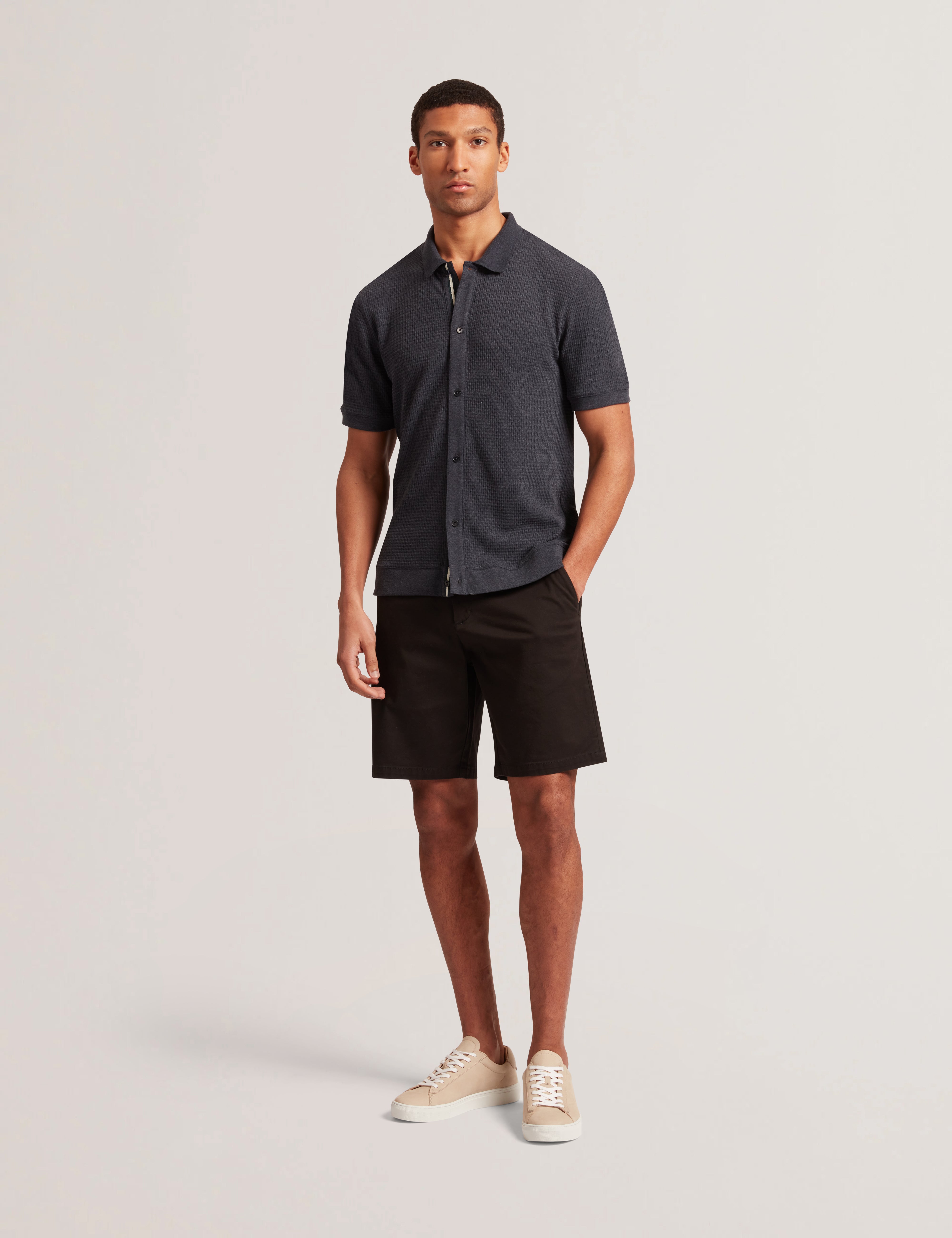 Connyr Short Sleeve Regular Button Through Polo Shirt Navy