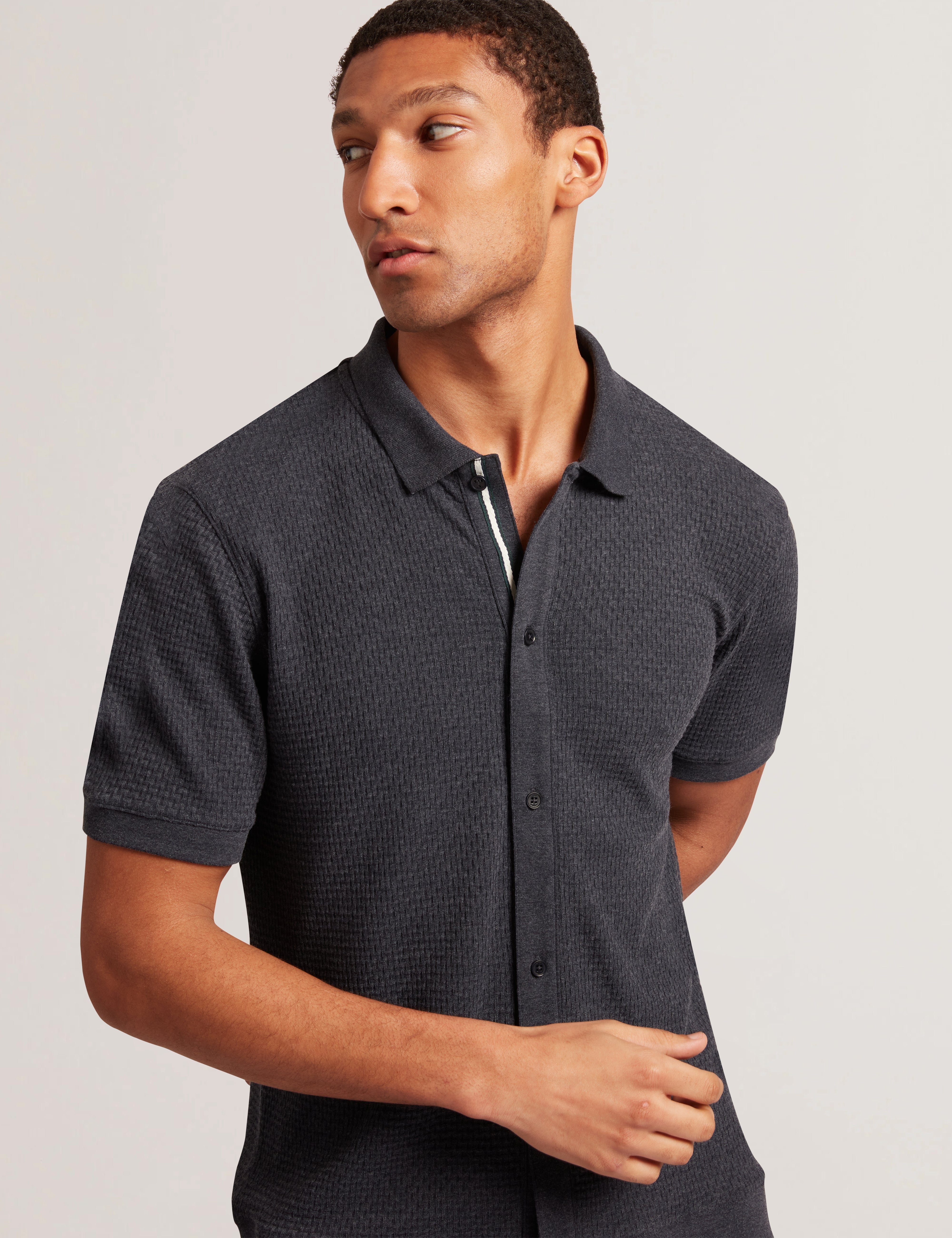 Connyr Short Sleeve Regular Button Through Polo Shirt Navy