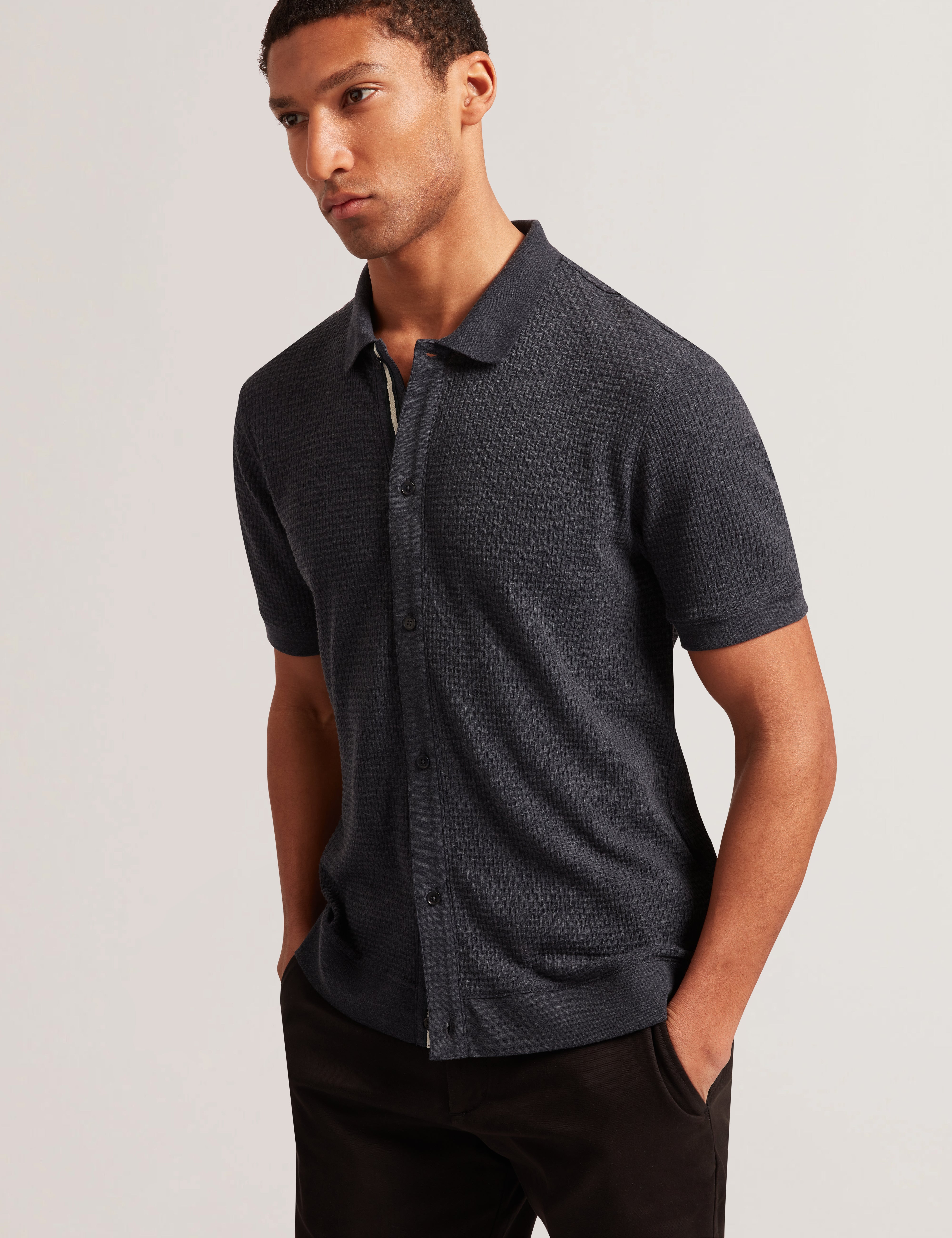 Connyr Short Sleeve Regular Button Through Polo Shirt Navy