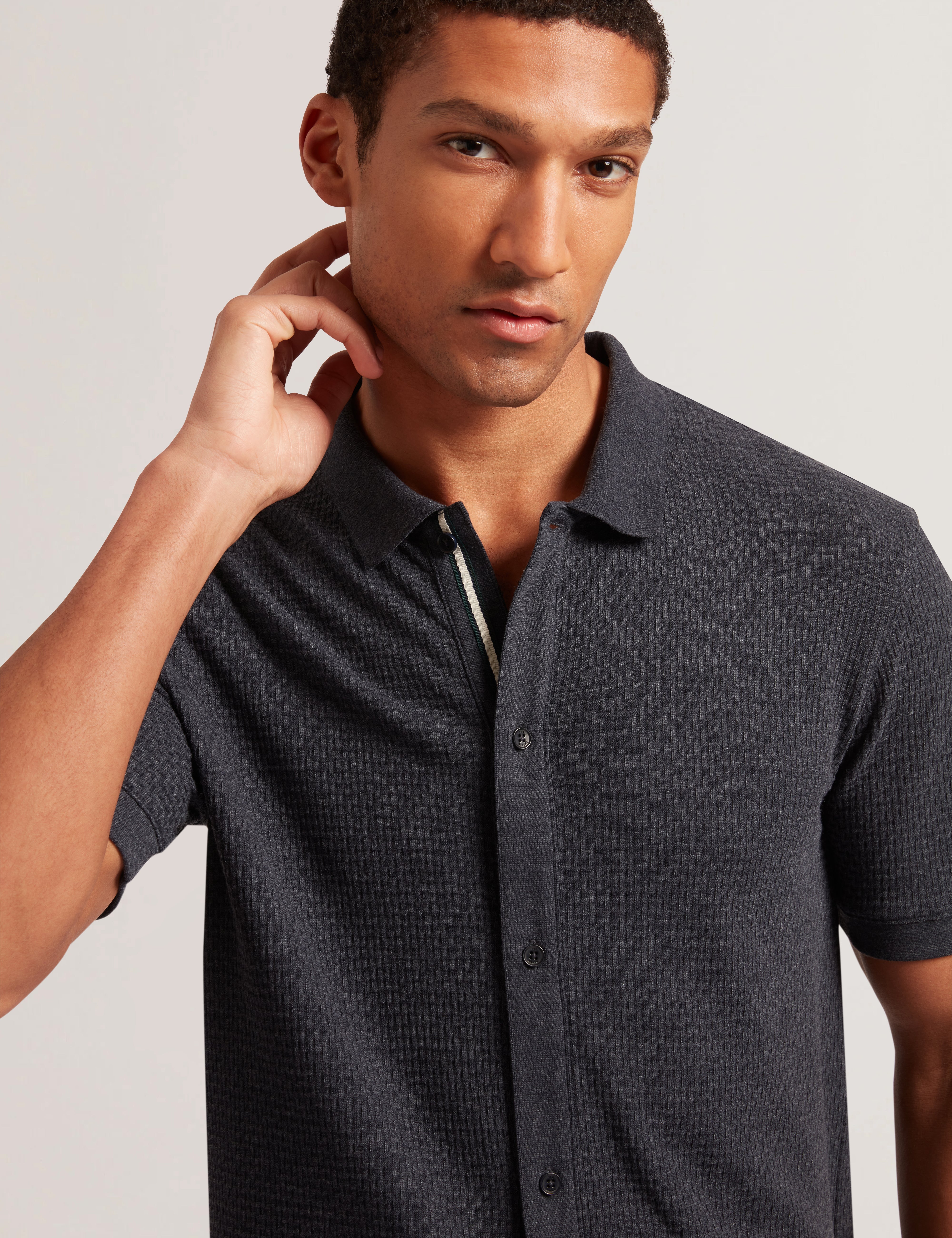 Connyr Short Sleeve Regular Button Through Polo Shirt Navy