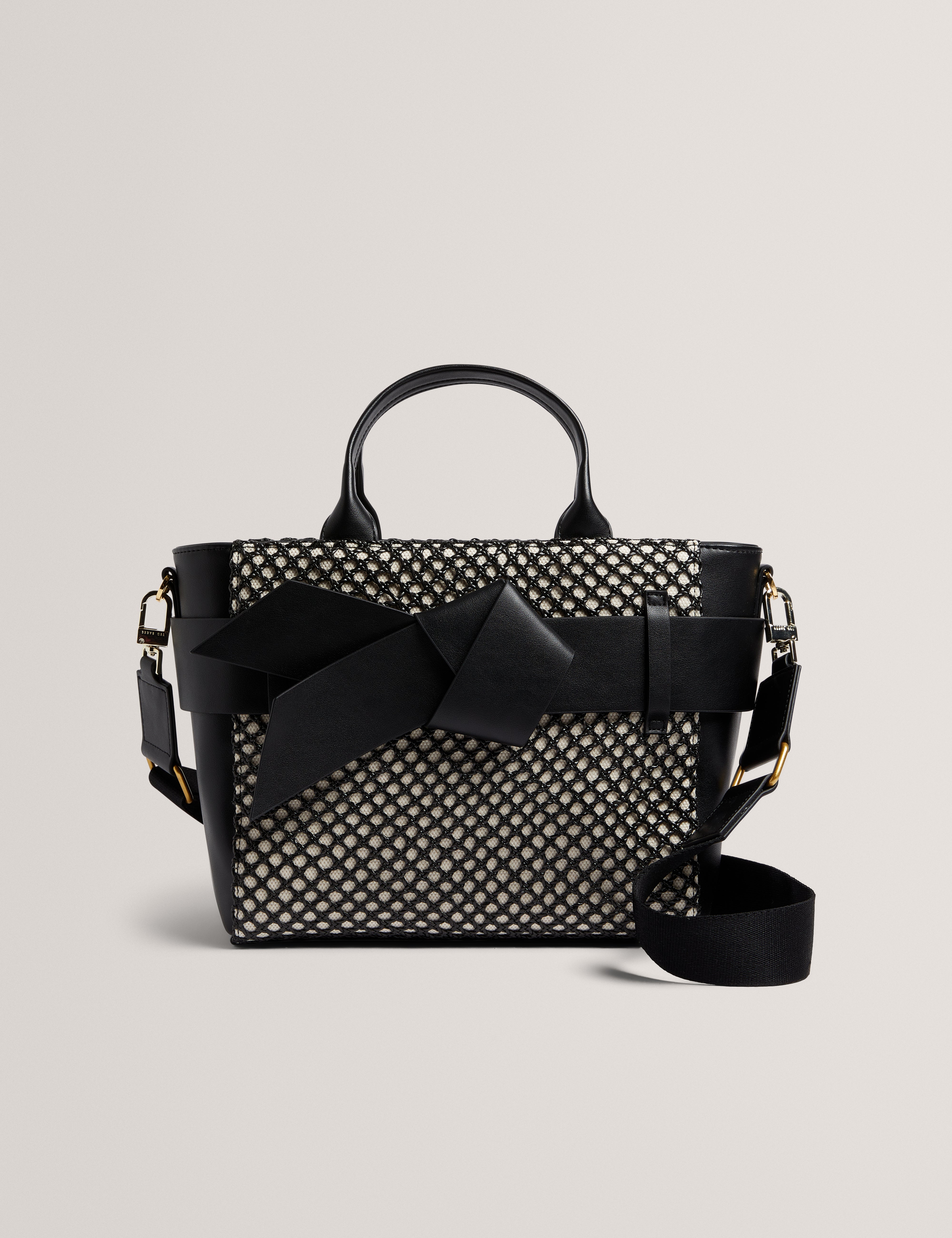 Jeesa Soft Pu Bow Canvas Mini Tote Bag Black