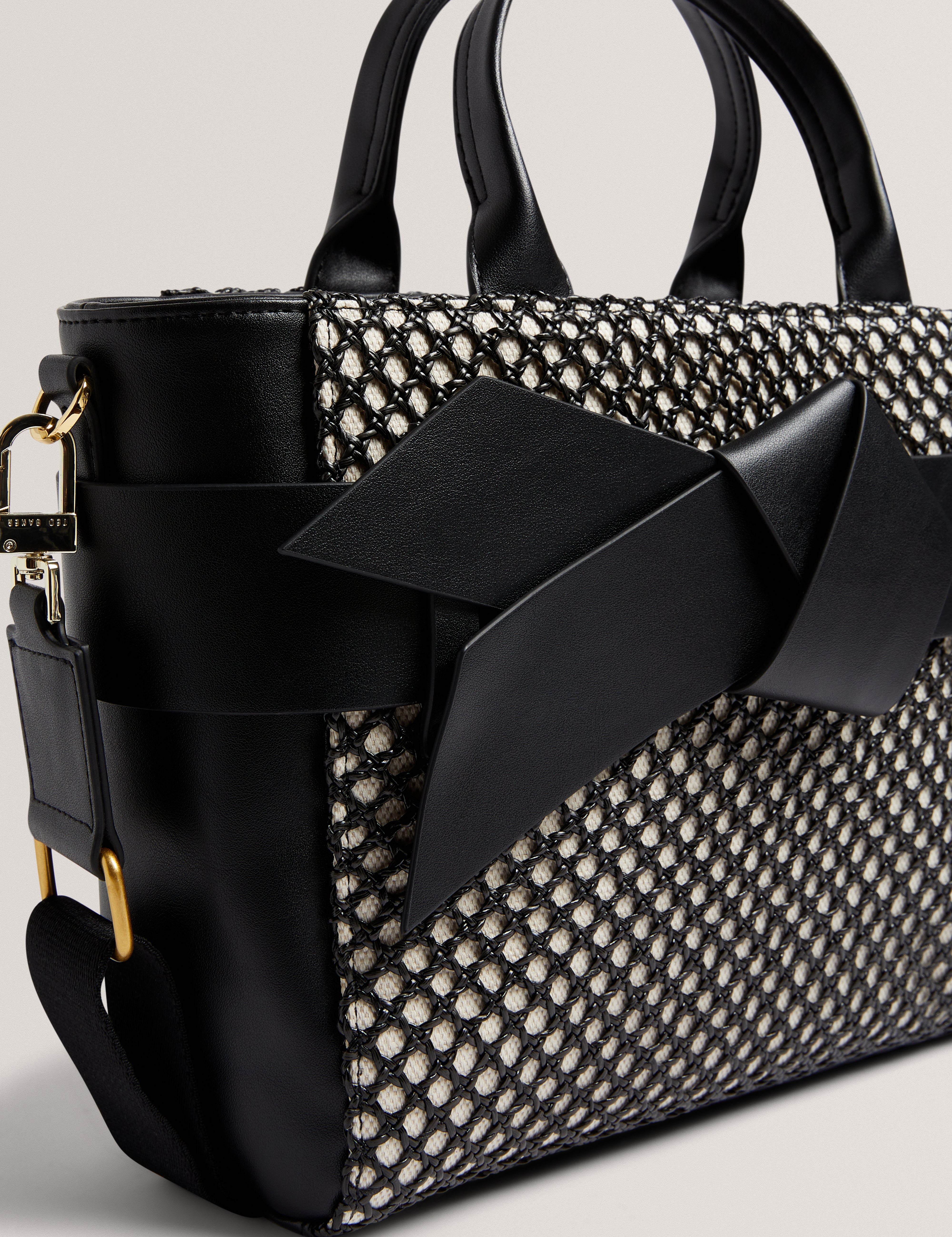 Jeesa Soft Pu Bow Canvas Mini Tote Bag Black