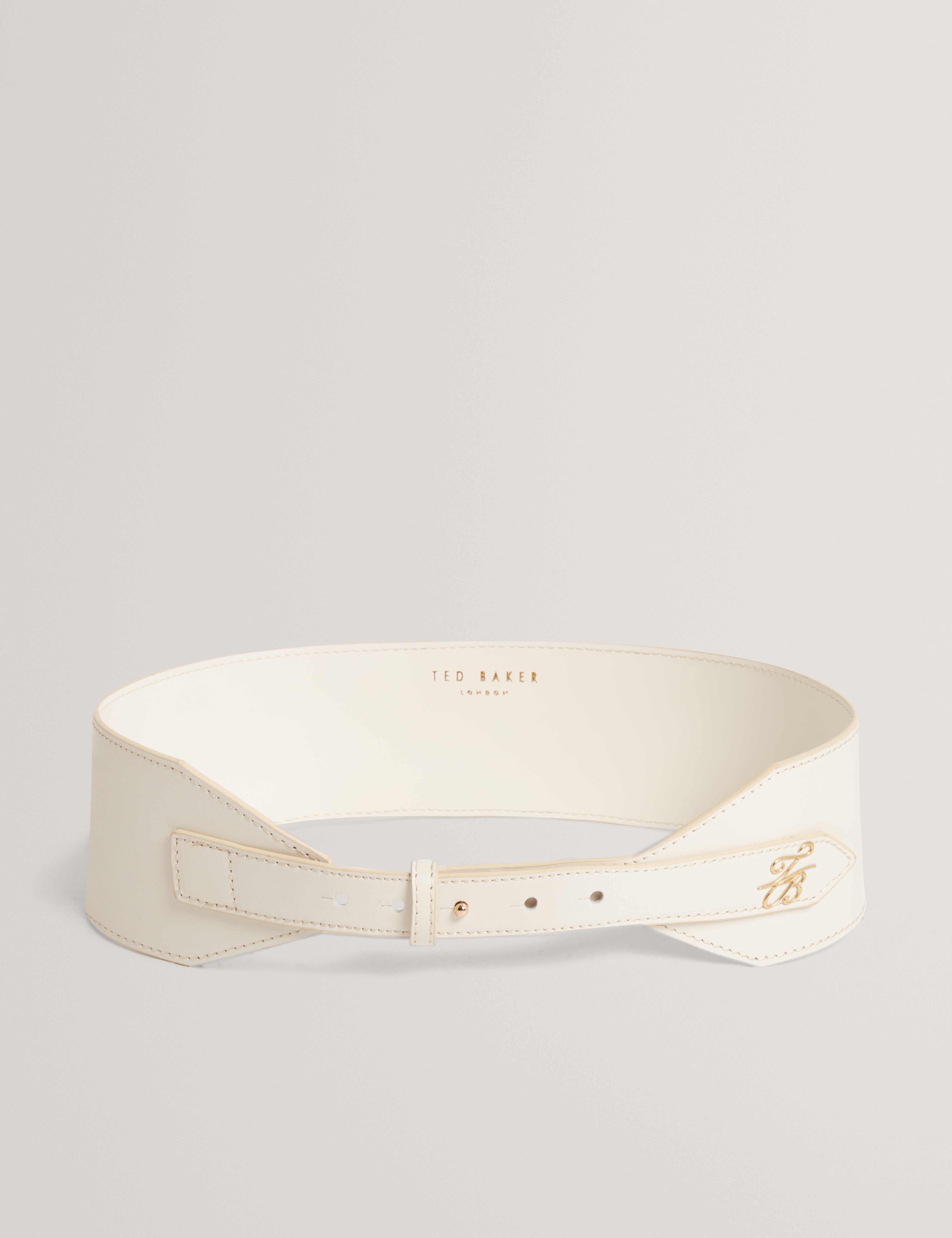 Annalee Tb Script Leather Waist Belt White