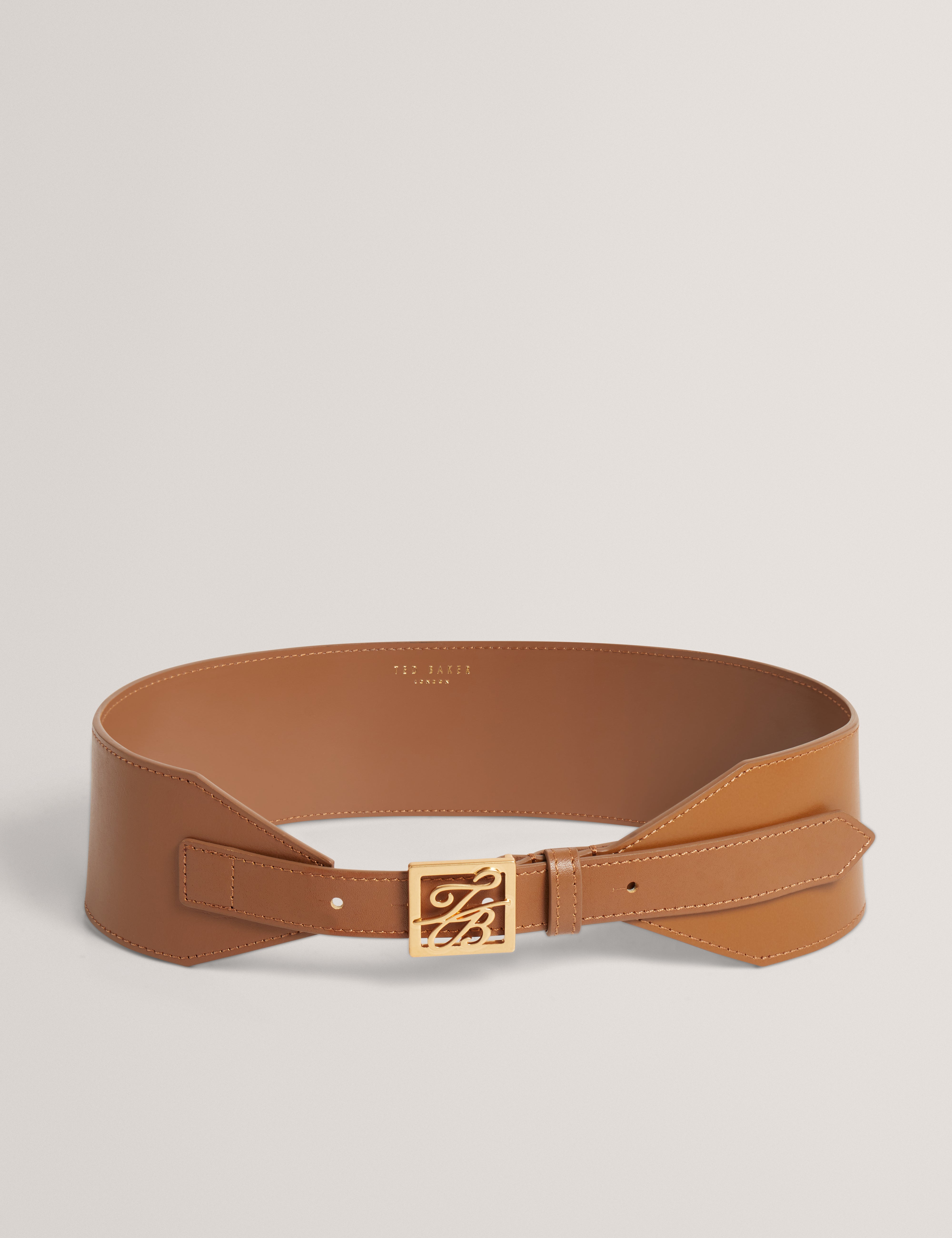 Aniikaa Tb Script Leather Waist Belt Tan