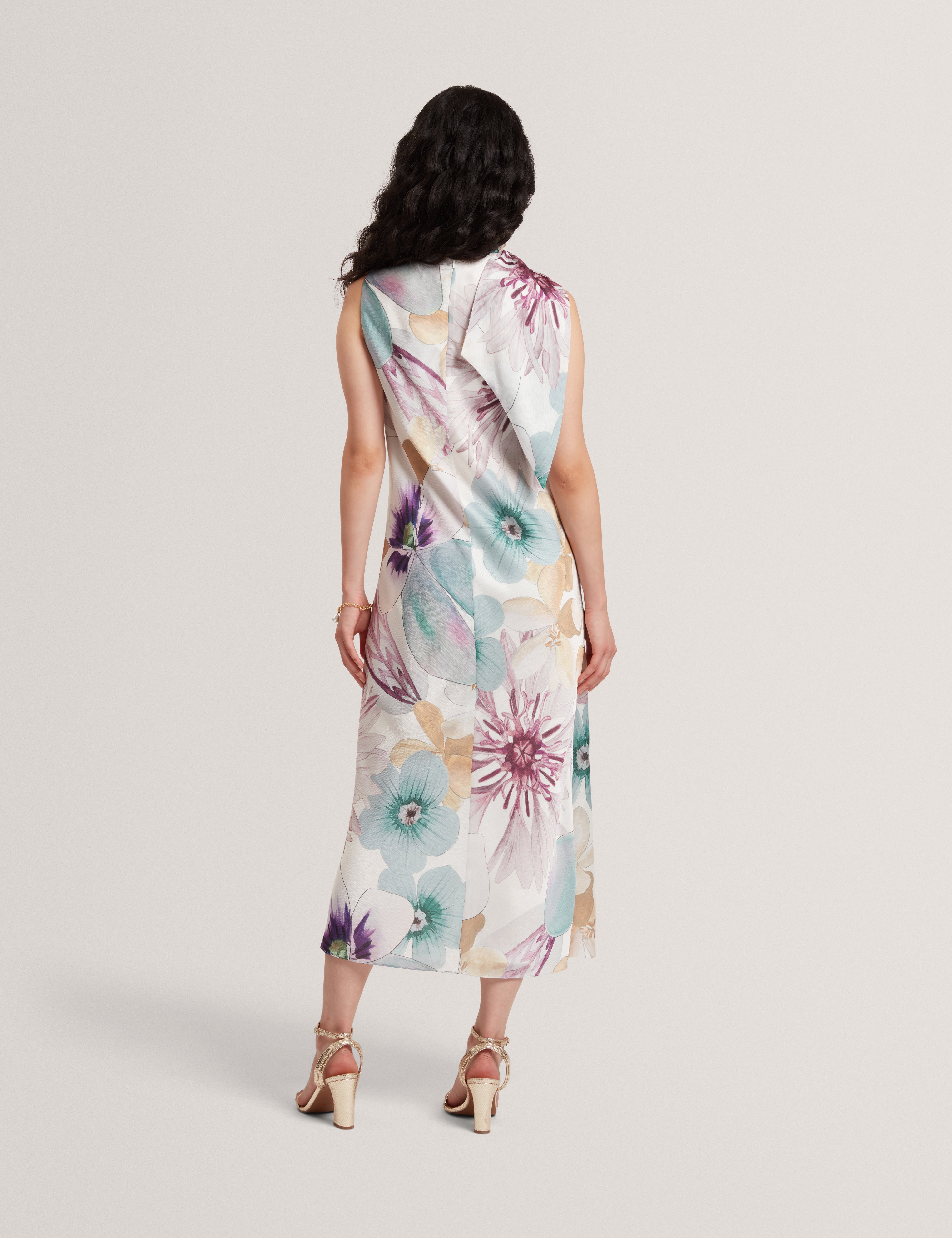 Harrpur Print Neck Tie Midi Dress White