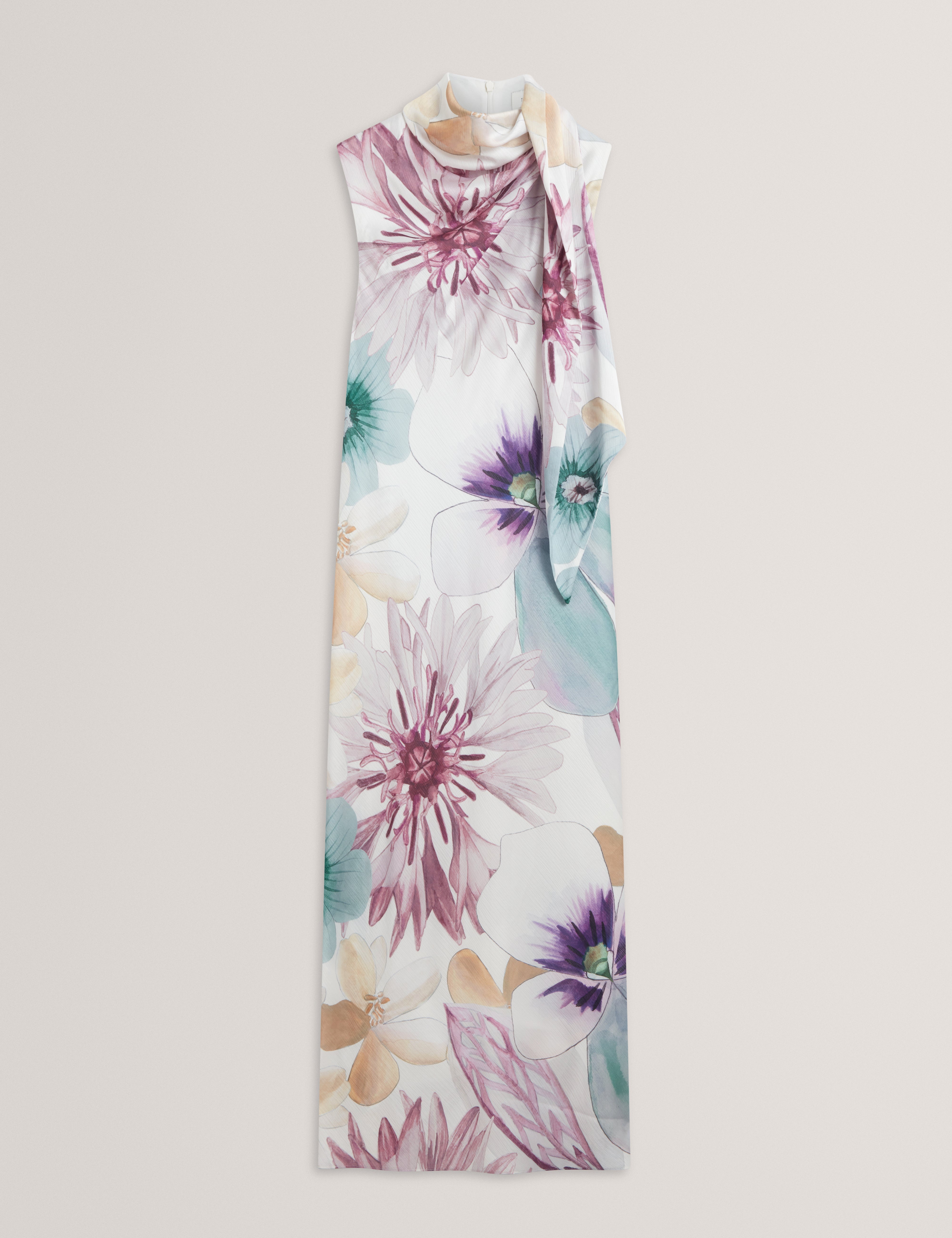 Harrpur Print Neck Tie Midi Dress White