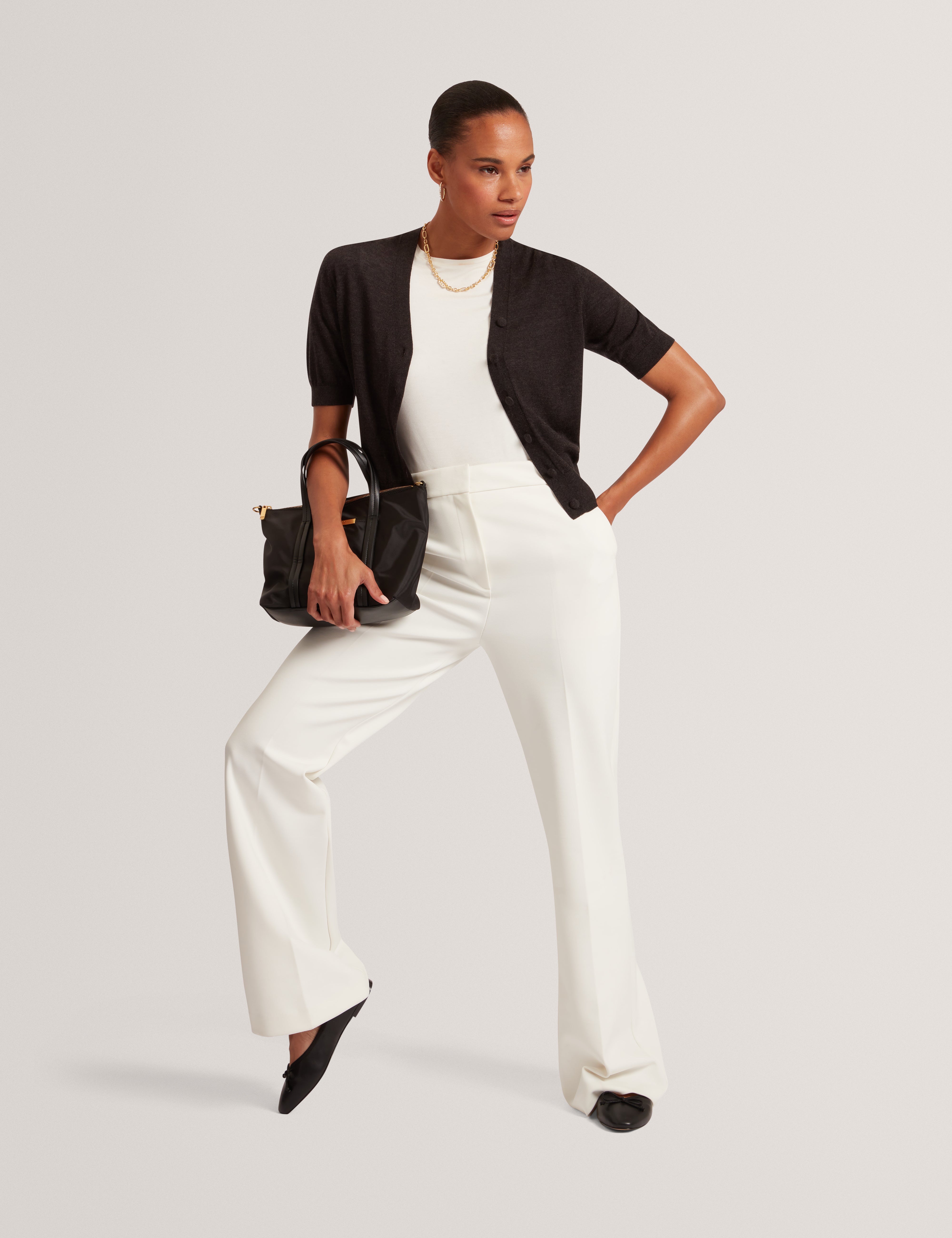 Dazlia Knitted Short Sleeve Cardigan Charcoal