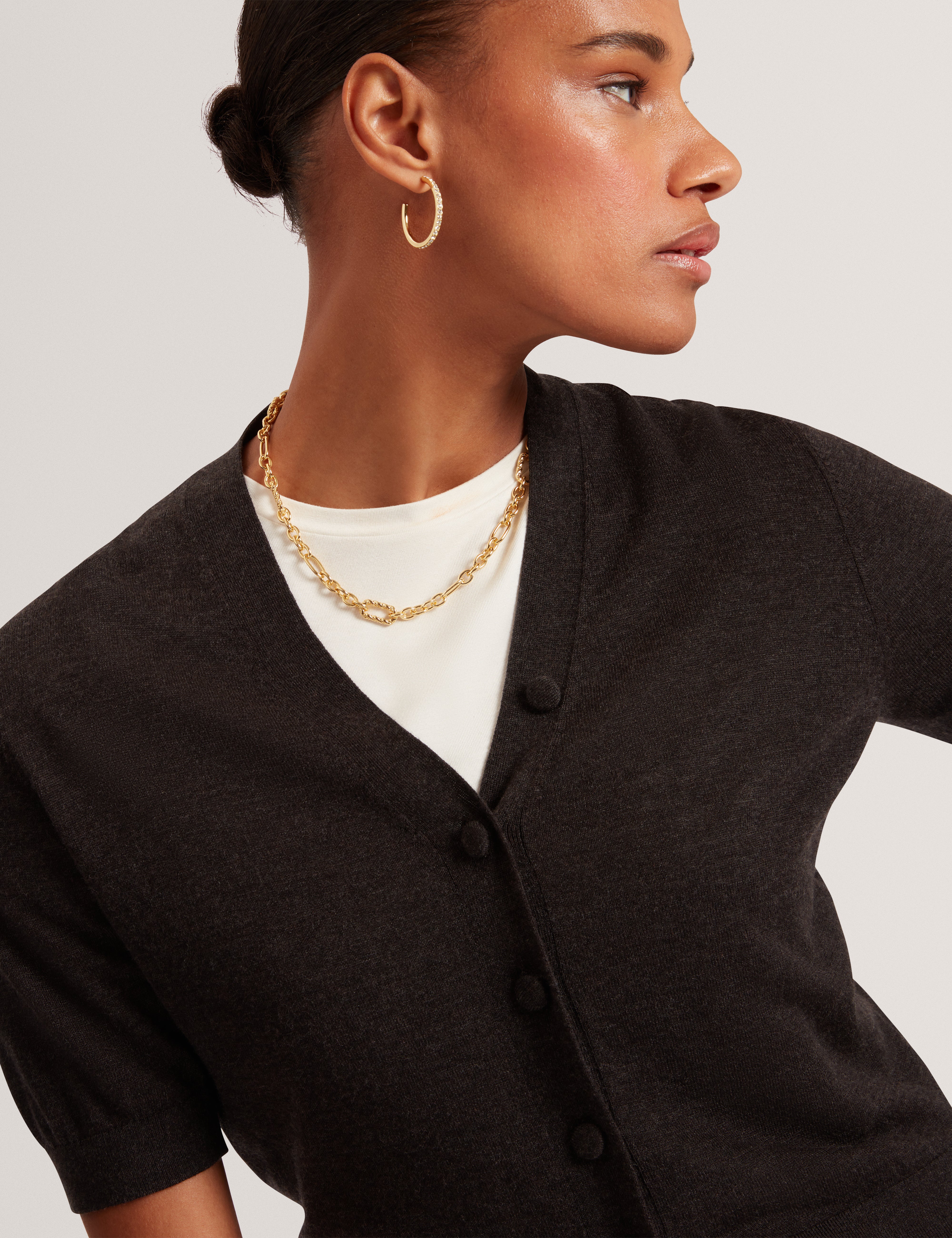 Dazlia Knitted Short Sleeve Cardigan Charcoal