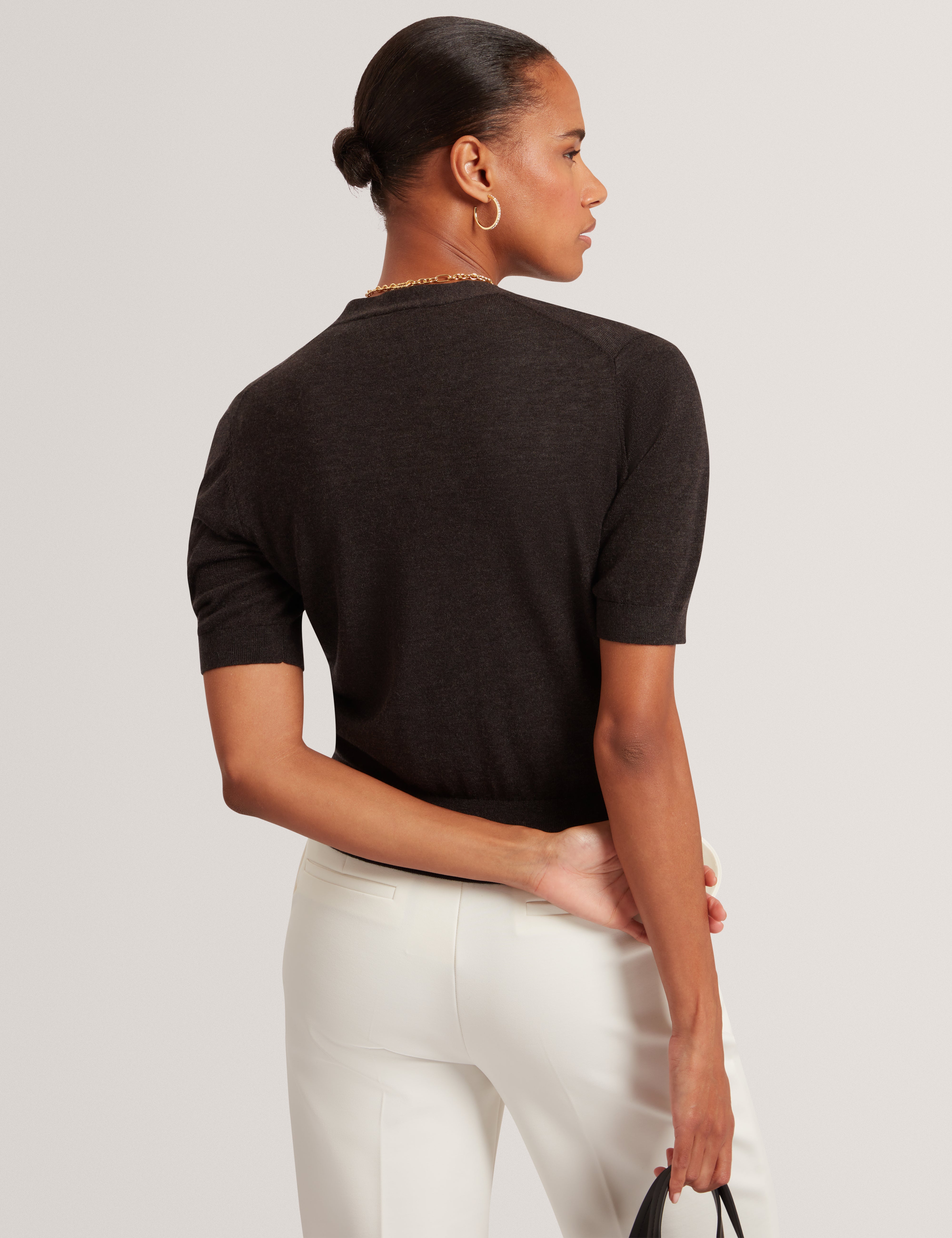 Dazlia Knitted Short Sleeve Cardigan Charcoal