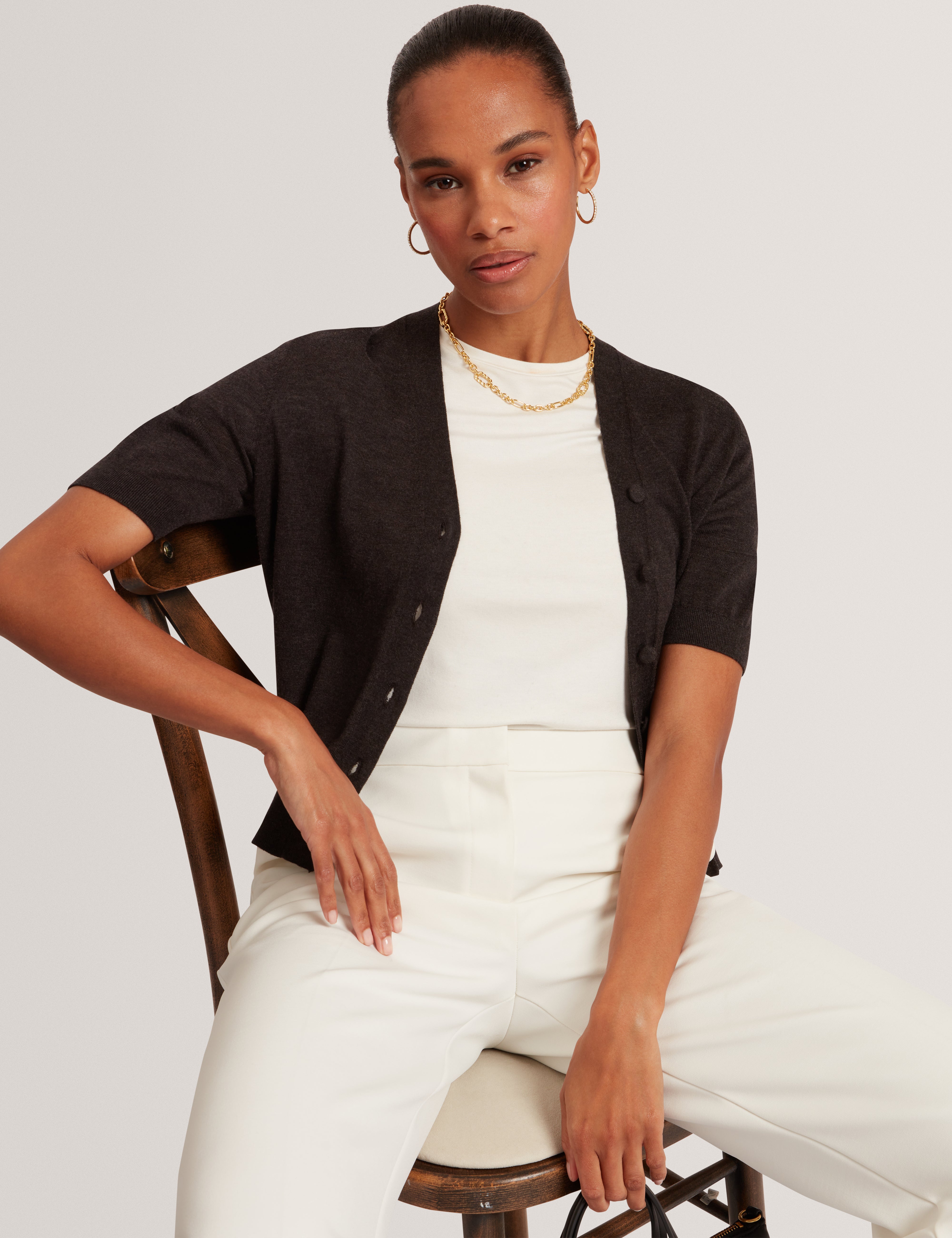 Dazlia Knitted Short Sleeve Cardigan Charcoal