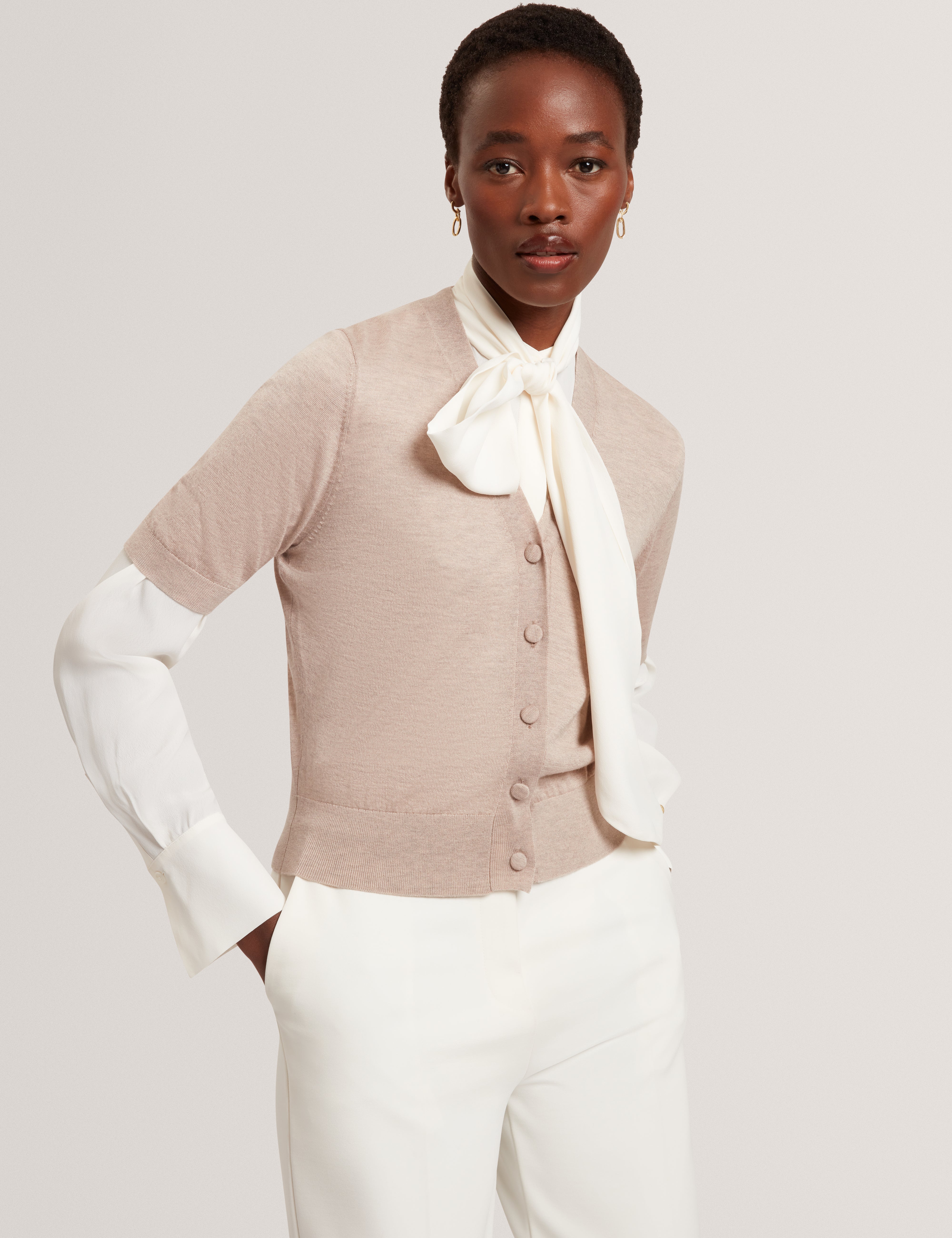Dazlia Knitted Short Sleeve Cardigan Taupe