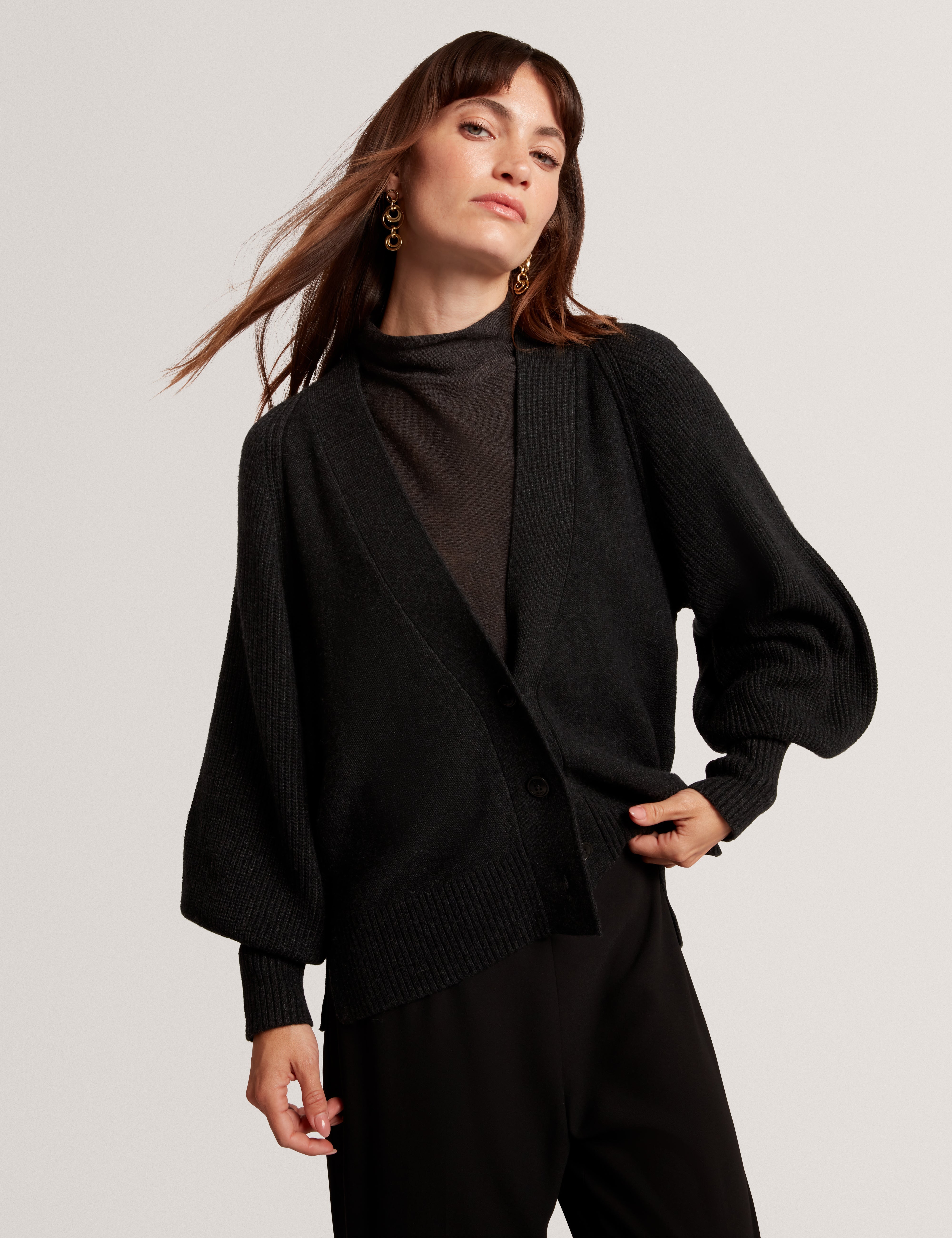 Mallee V Neck Boxy Fit Cardigan Charcoal