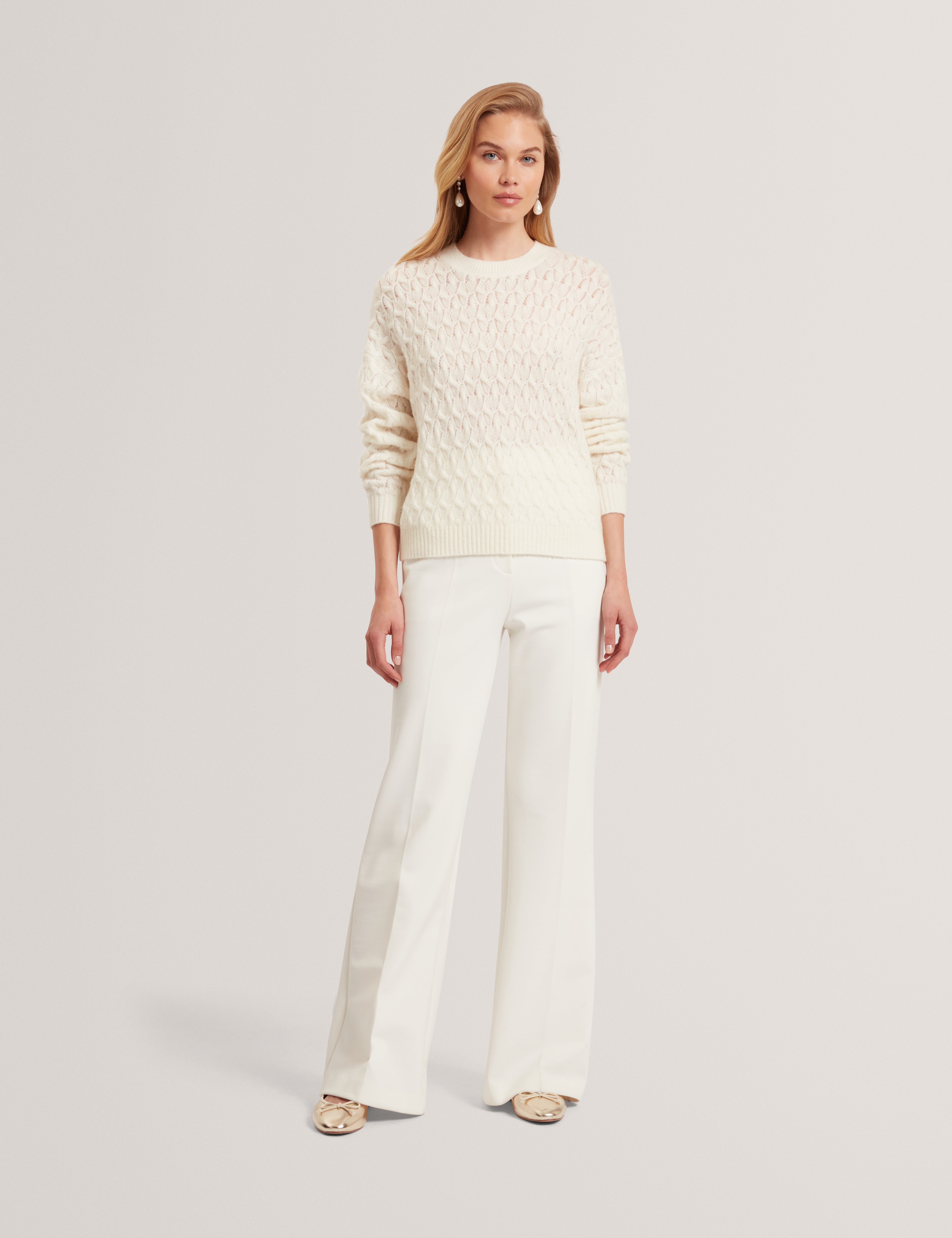 Jocieyy Cable Knit Sweatshirt Ivory