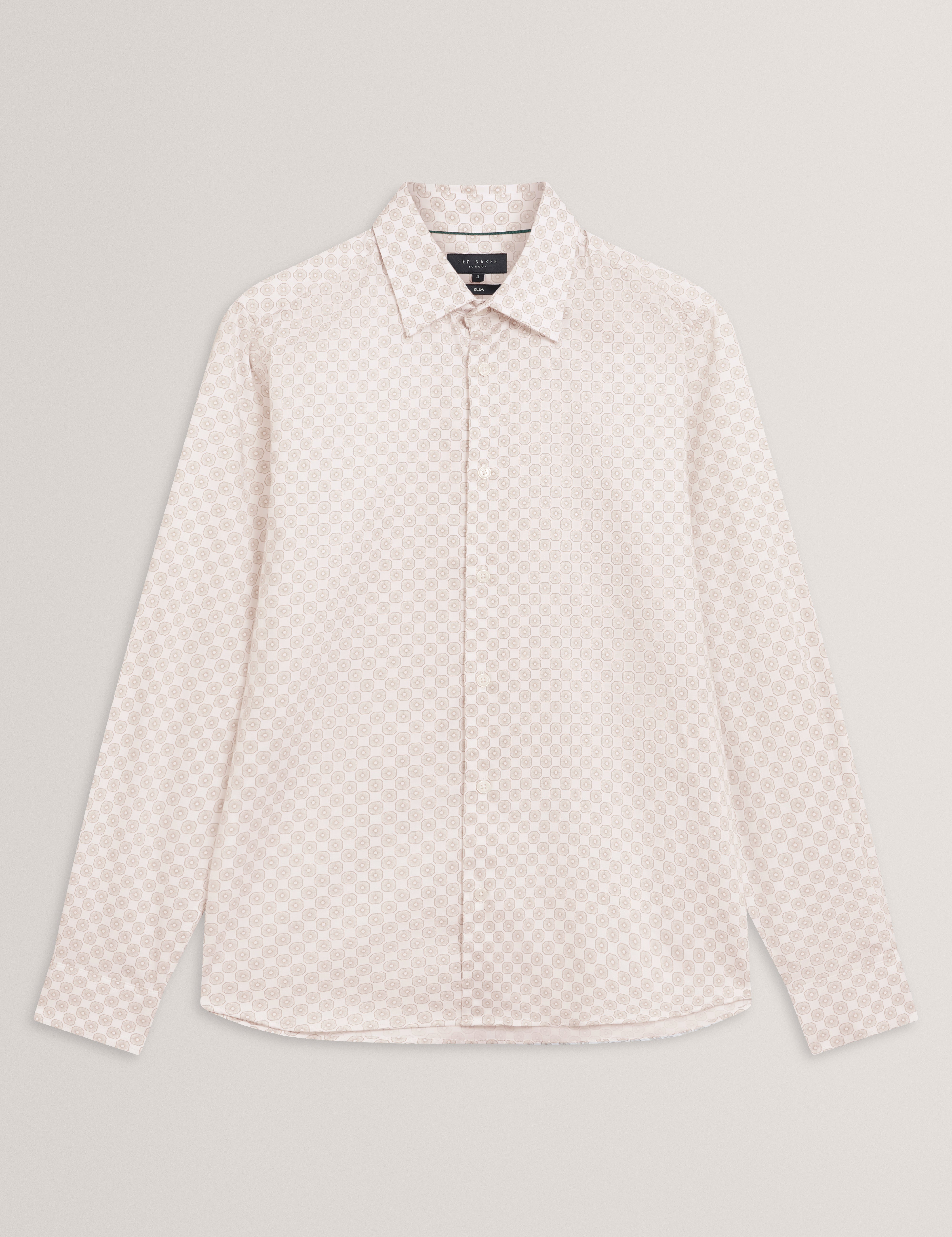 Sef Ls Slim Fit Circle Geo Print Shirt Taupe