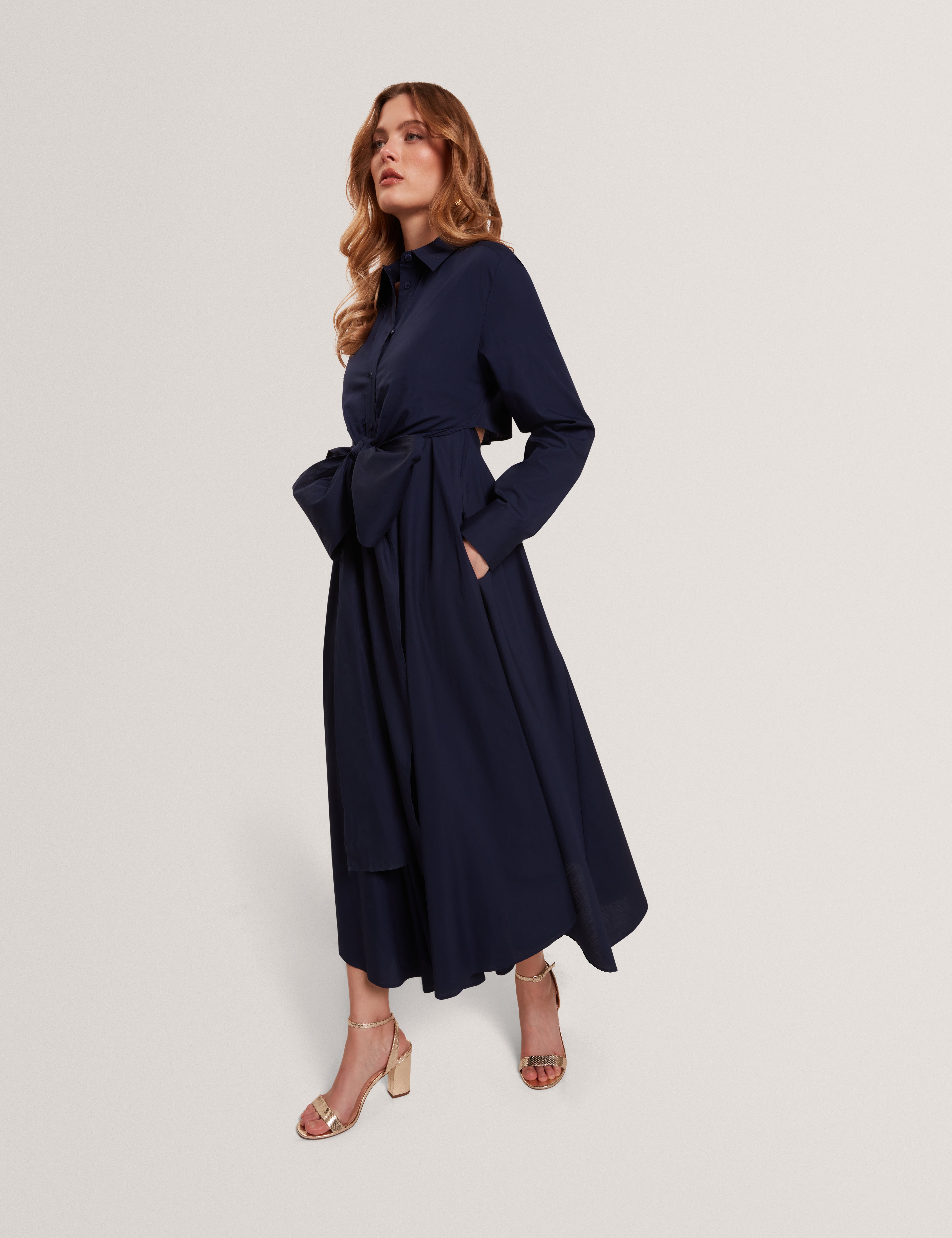Ellisia Wrap Shirt Midi Dress Navy