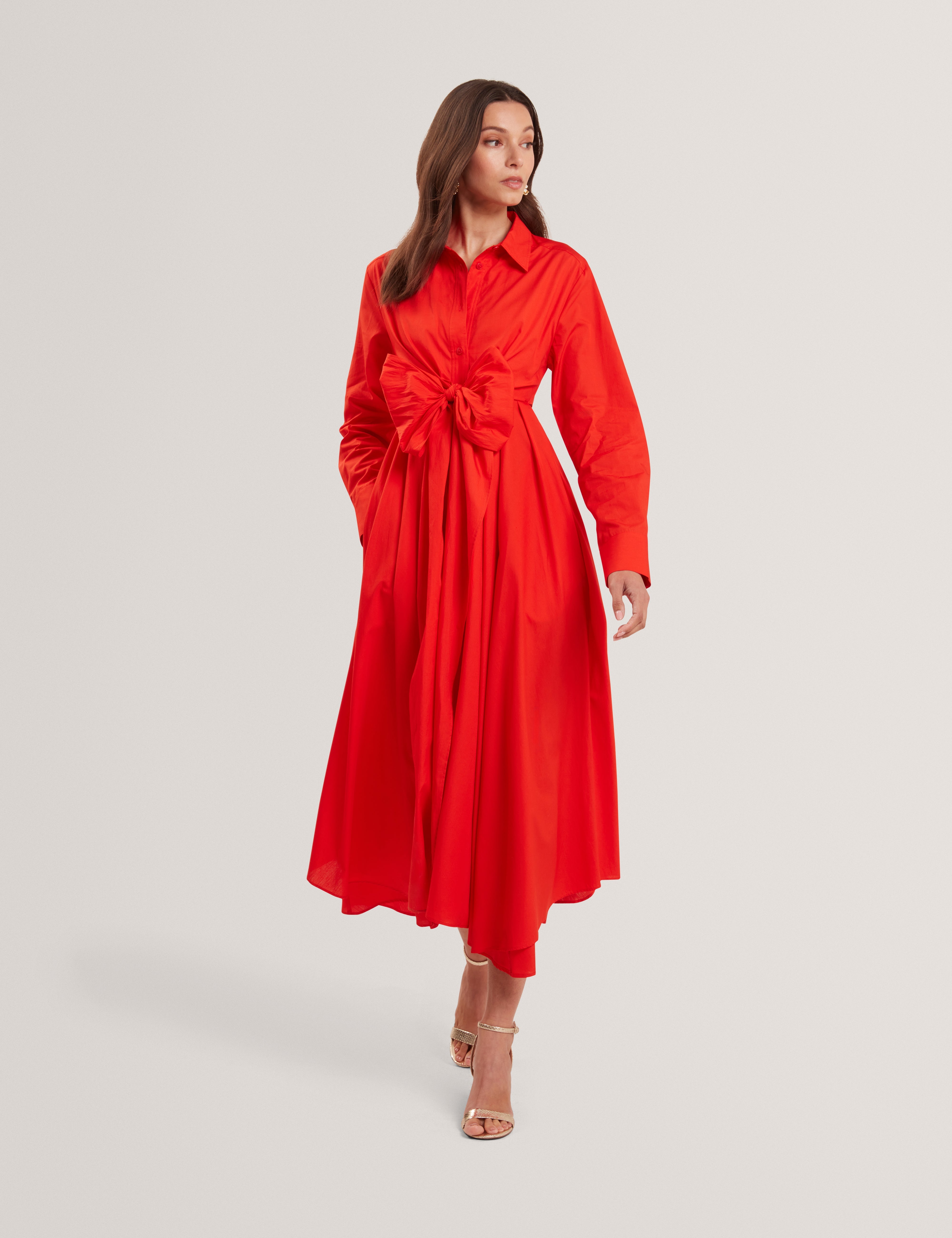 Ellisia Wrap Shirt Midi Dress Red - Main Image