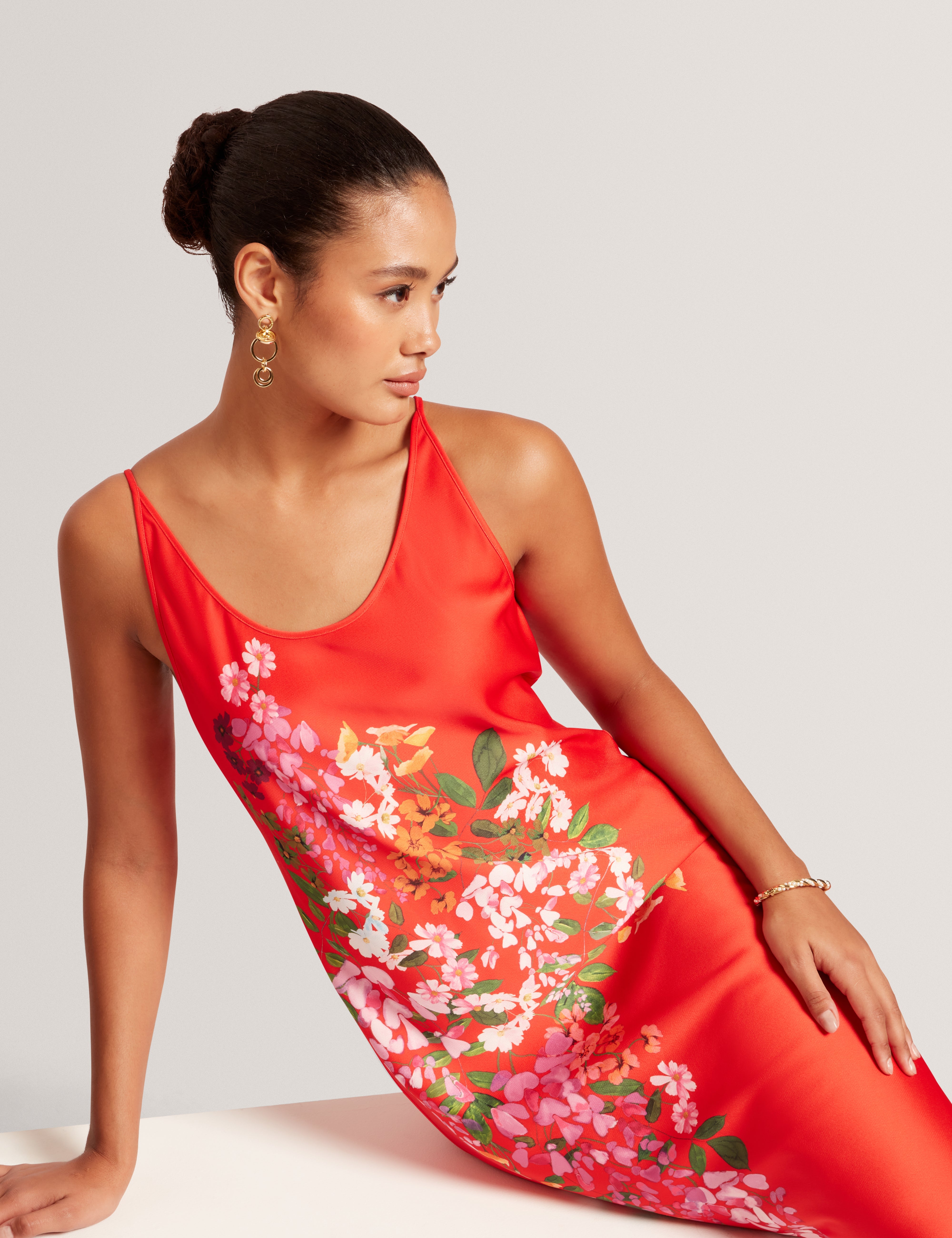 Melmae Printed Scoop Neck Slip Dress Red