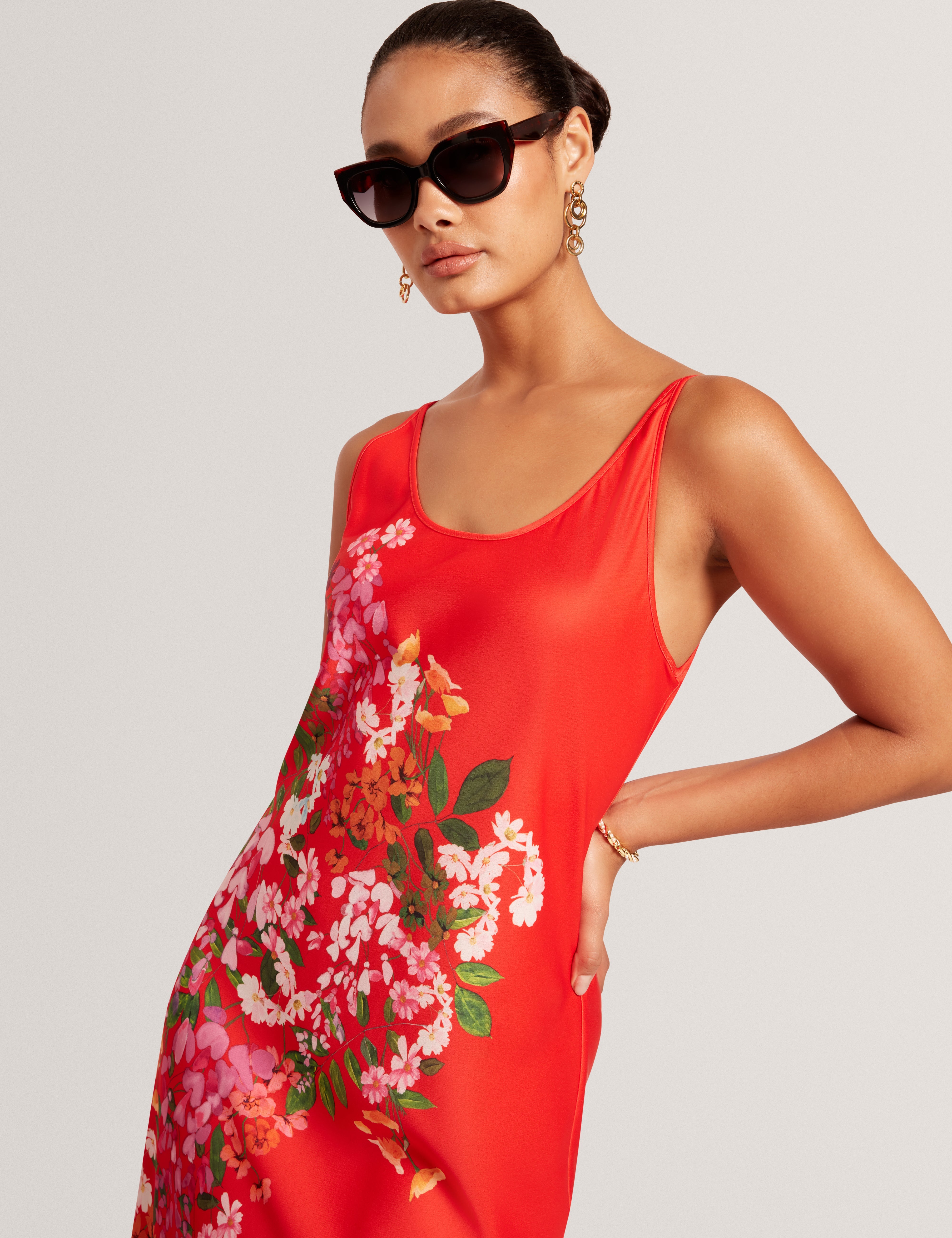 Melmae Printed Scoop Neck Slip Dress Red