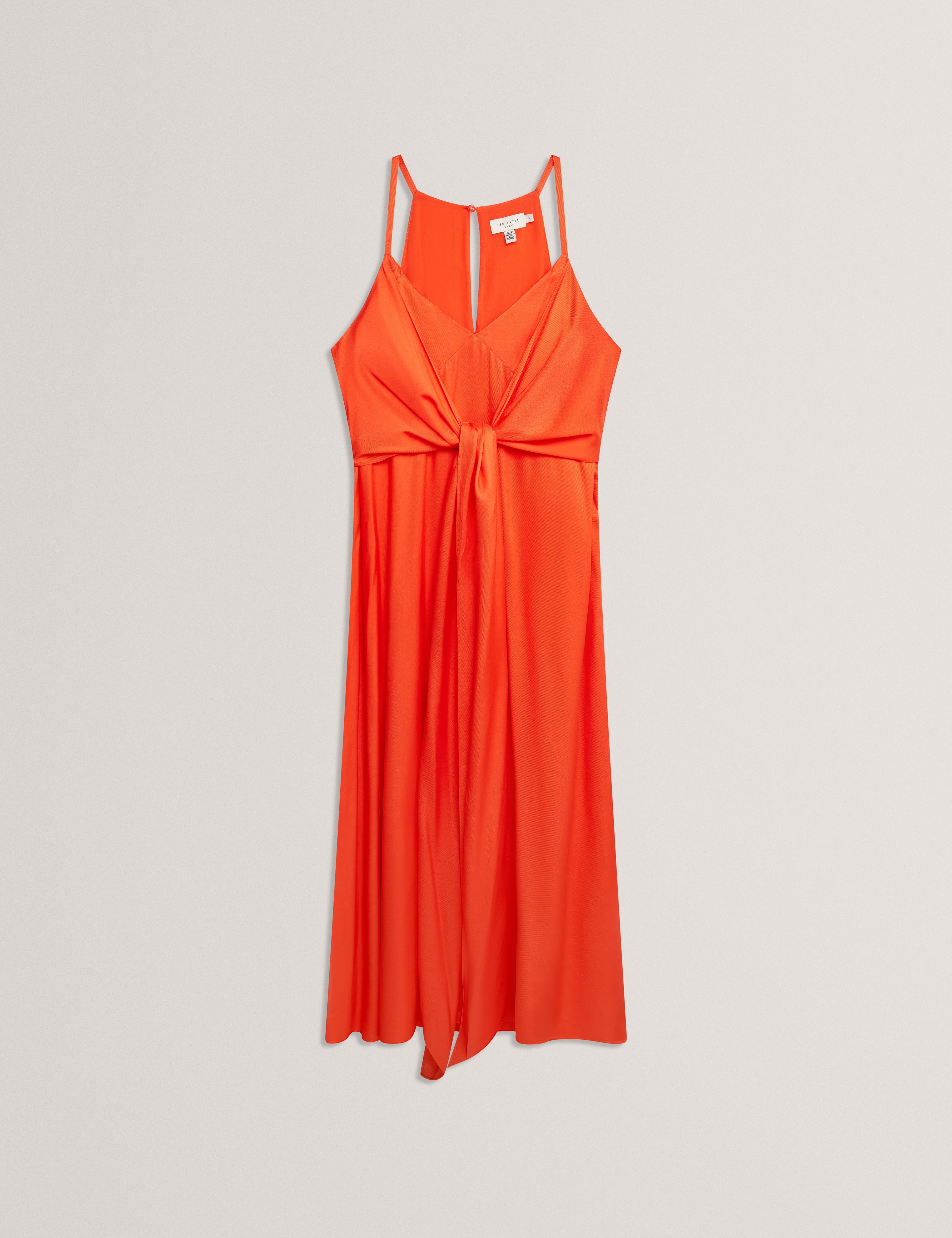 Beckki Tie Waist Slip Midi Dress Orange