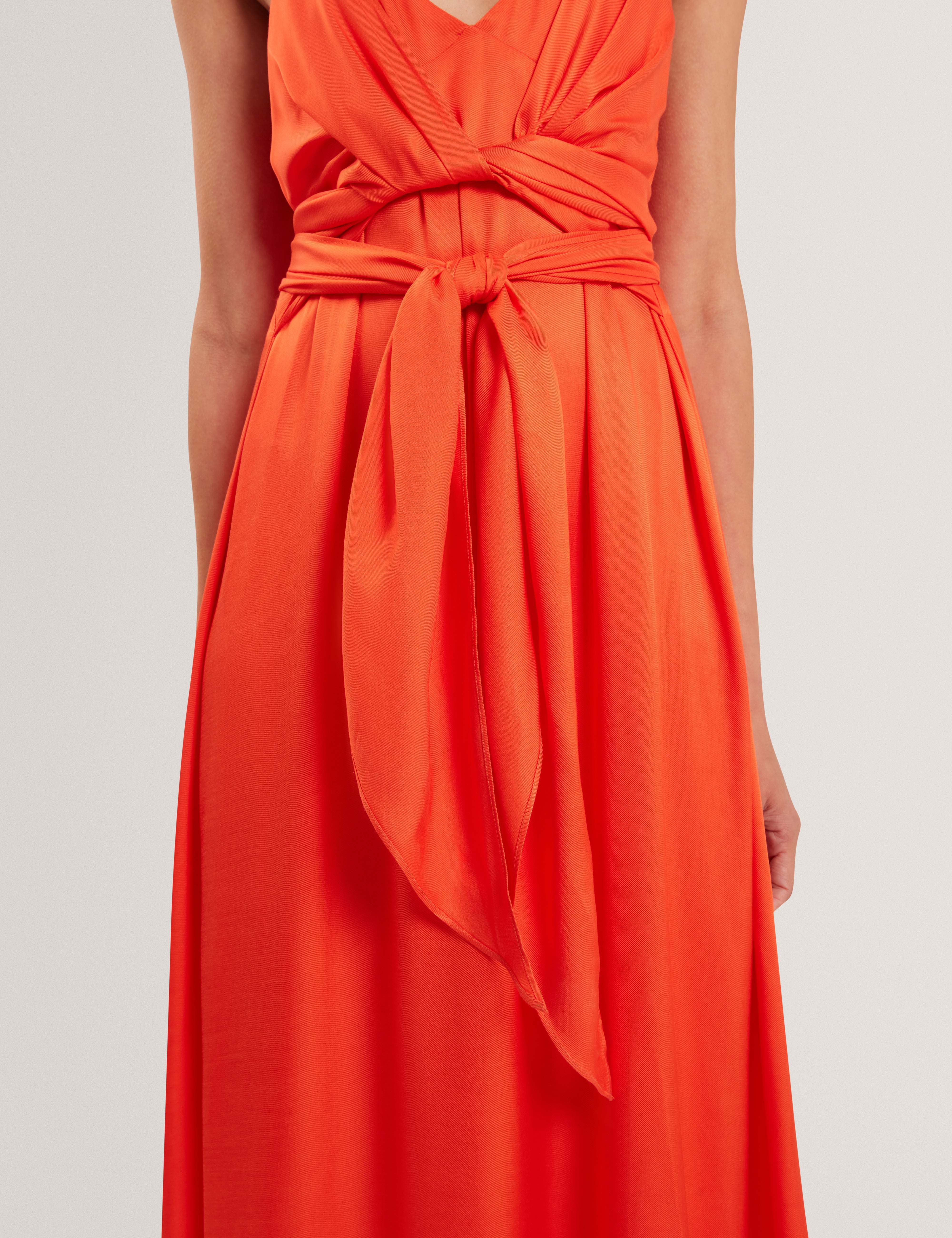 Beckki Tie Waist Slip Midi Dress Orange
