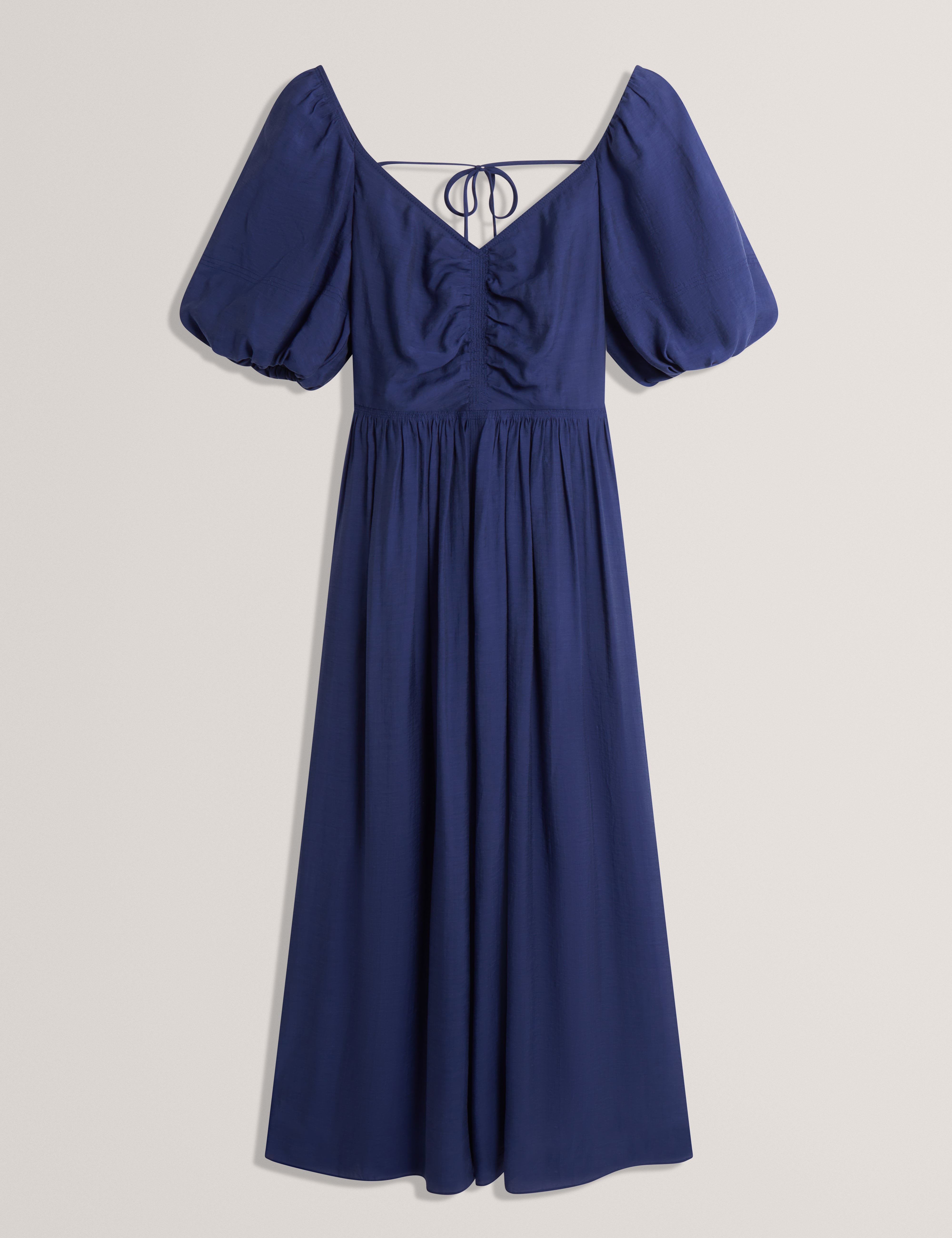 Orlaah Puff Sleeve Ruched Detail Midi Dress Dk-Blue