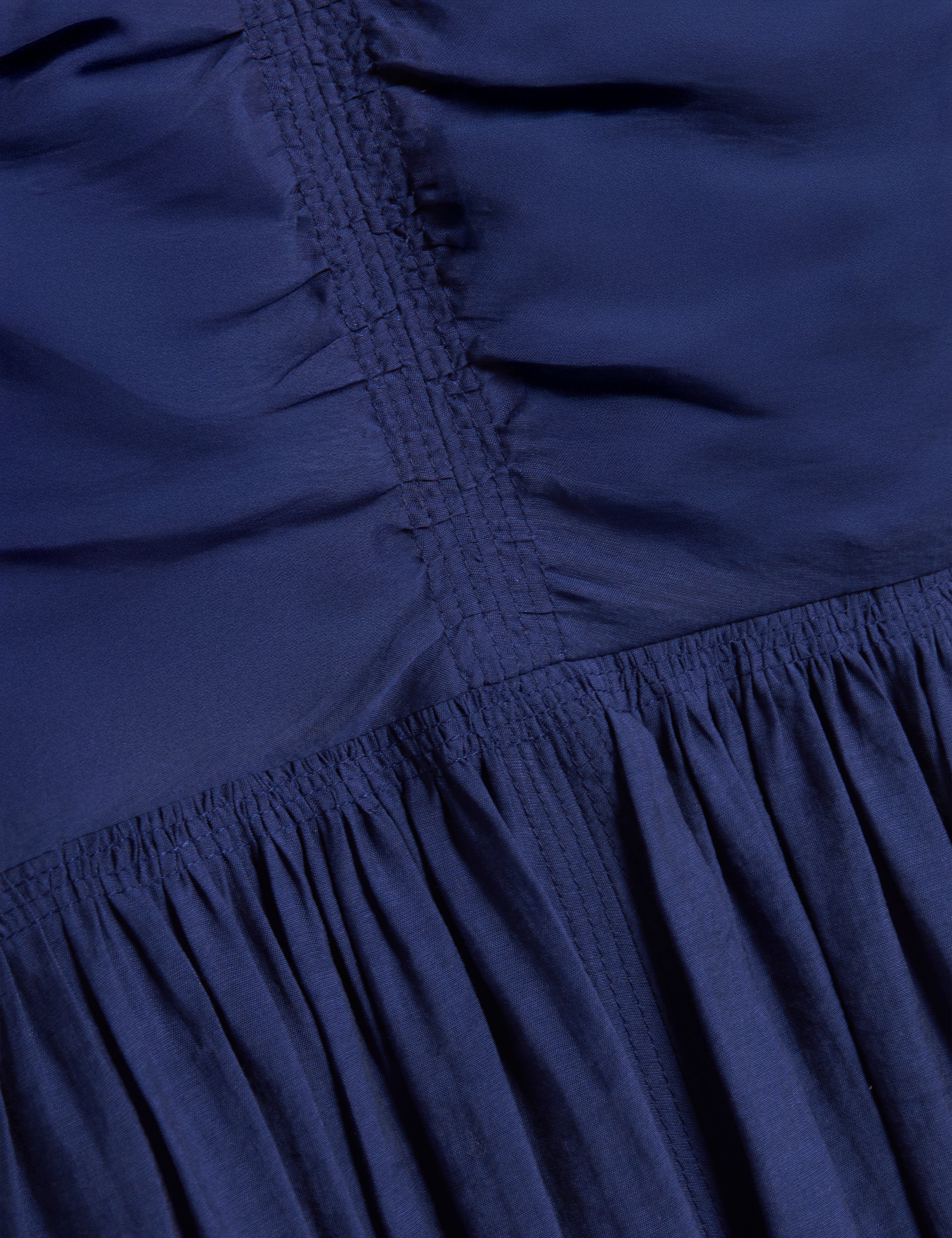 Orlaah Puff Sleeve Ruched Detail Midi Dress Dk-Blue