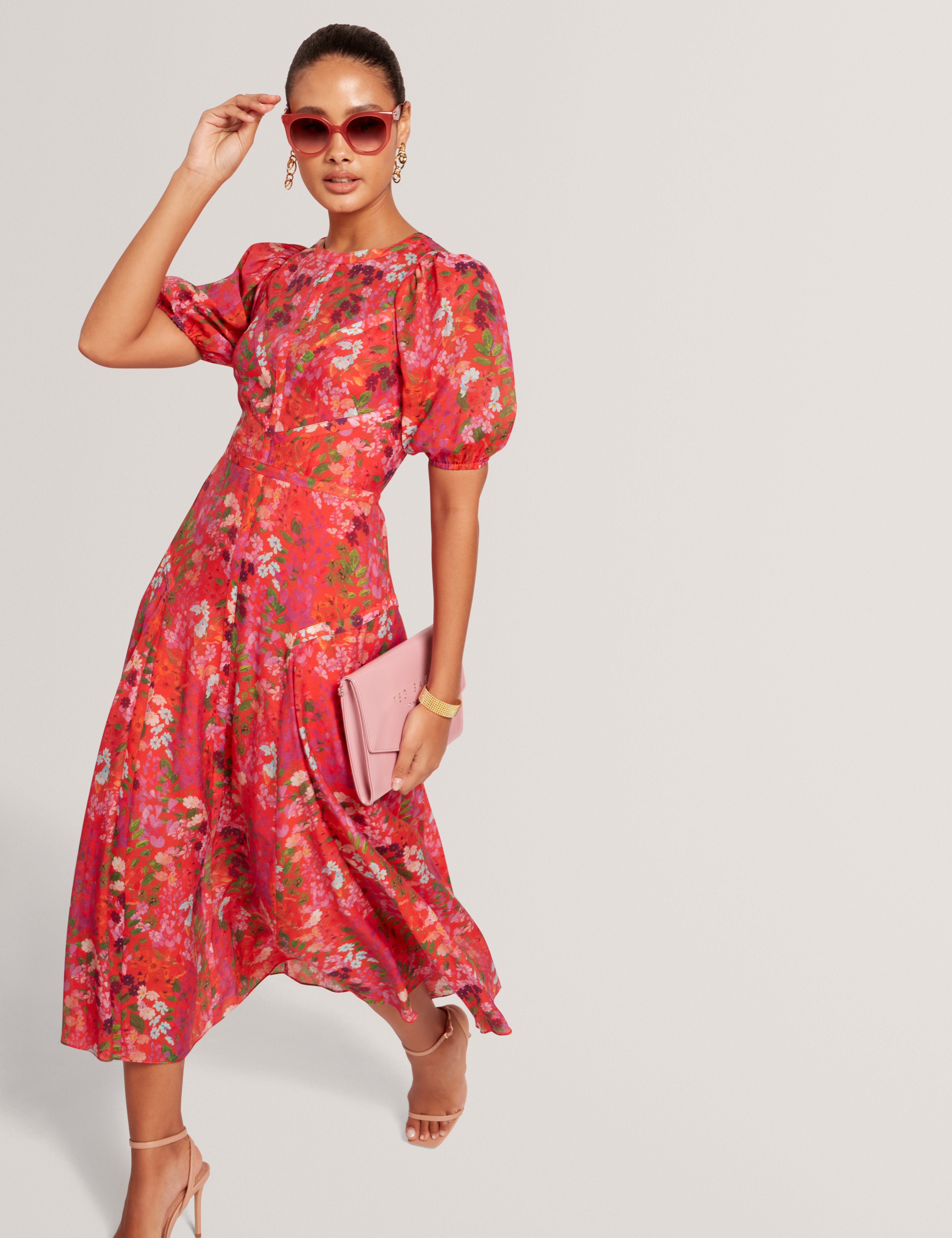 Sianna Puff Sleeve Midi Dress Red