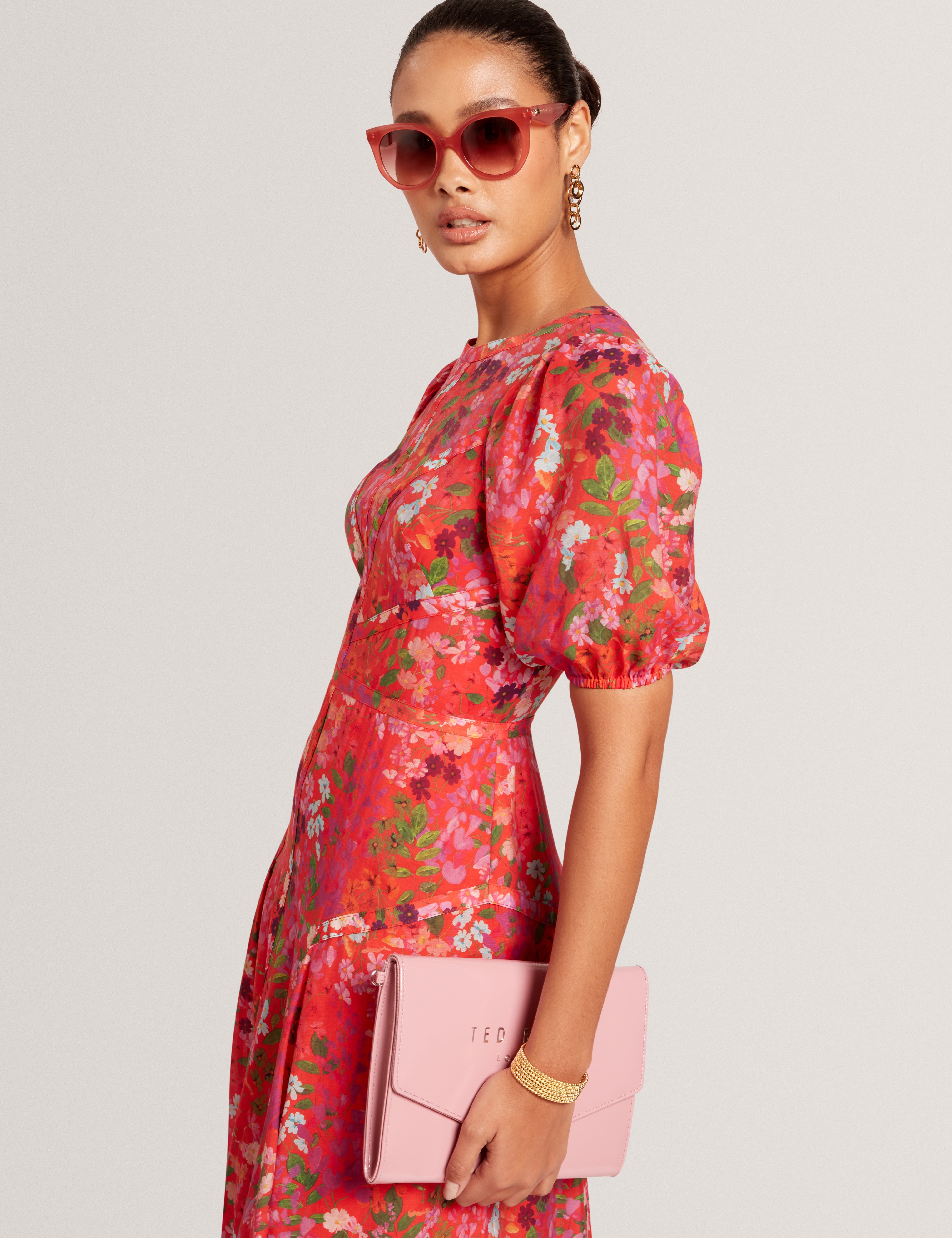 Sianna Puff Sleeve Midi Dress Red