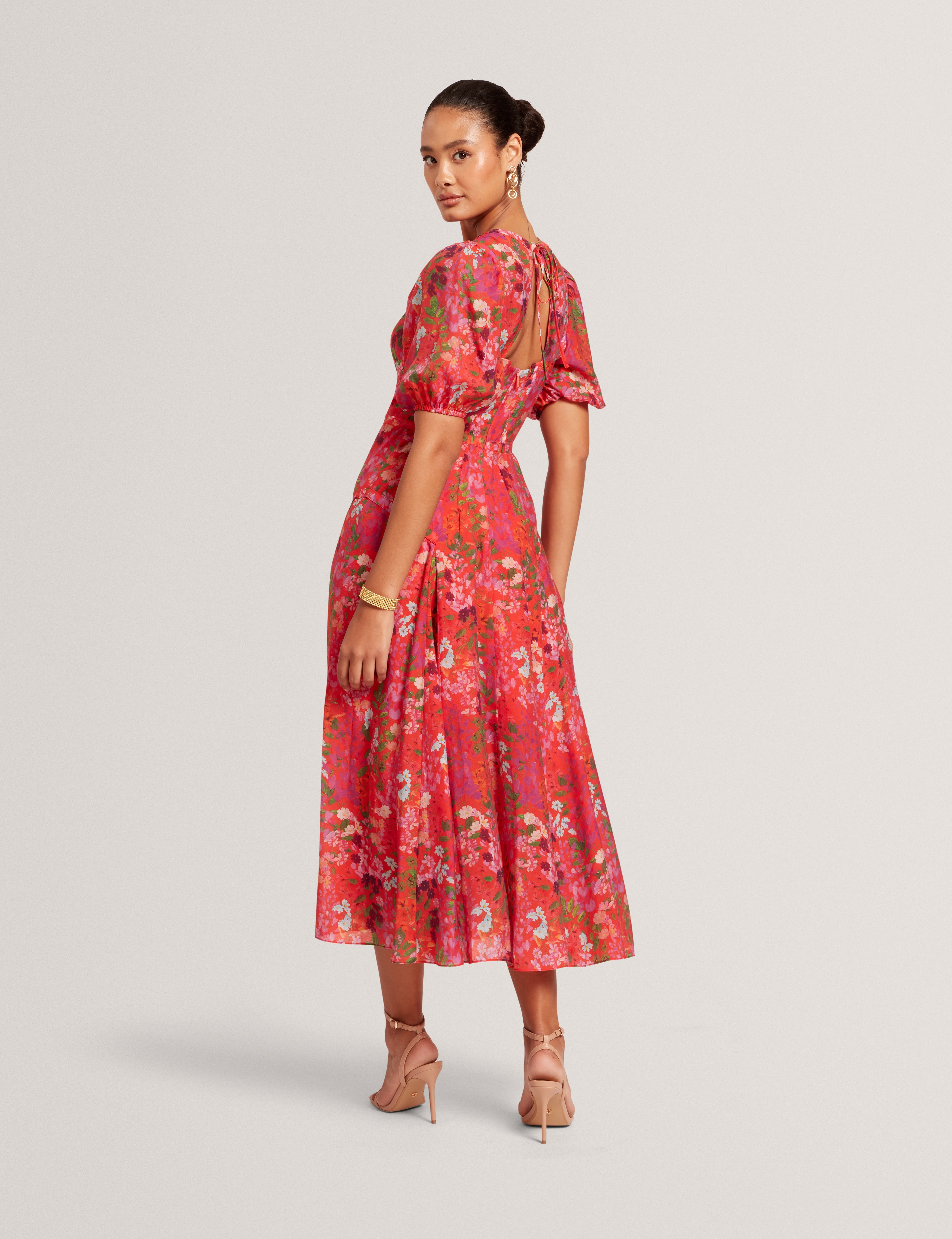 Sianna Puff Sleeve Midi Dress Red