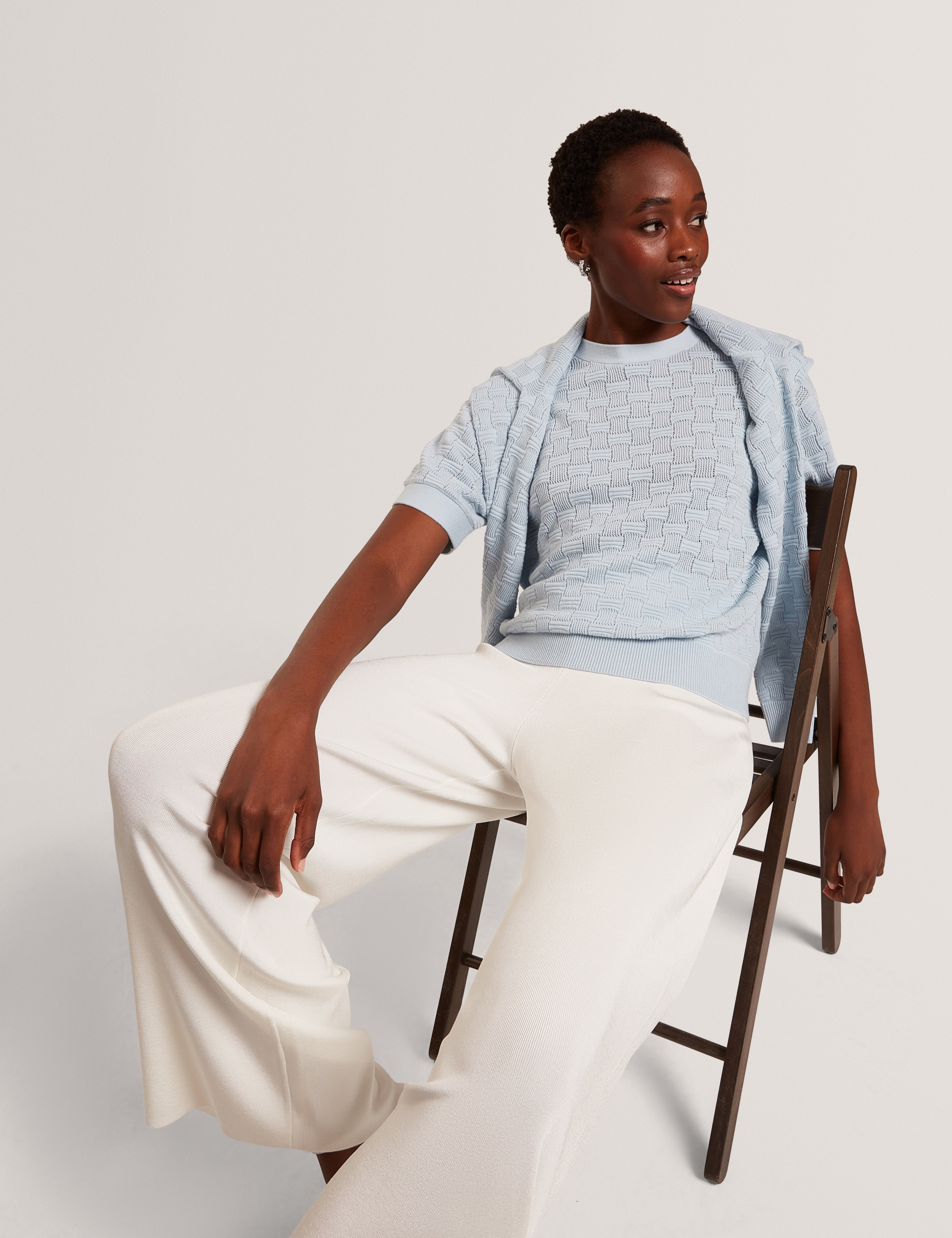 Emeta Touch Of Silk Knitted Crew Neck Tee Pl-Blue