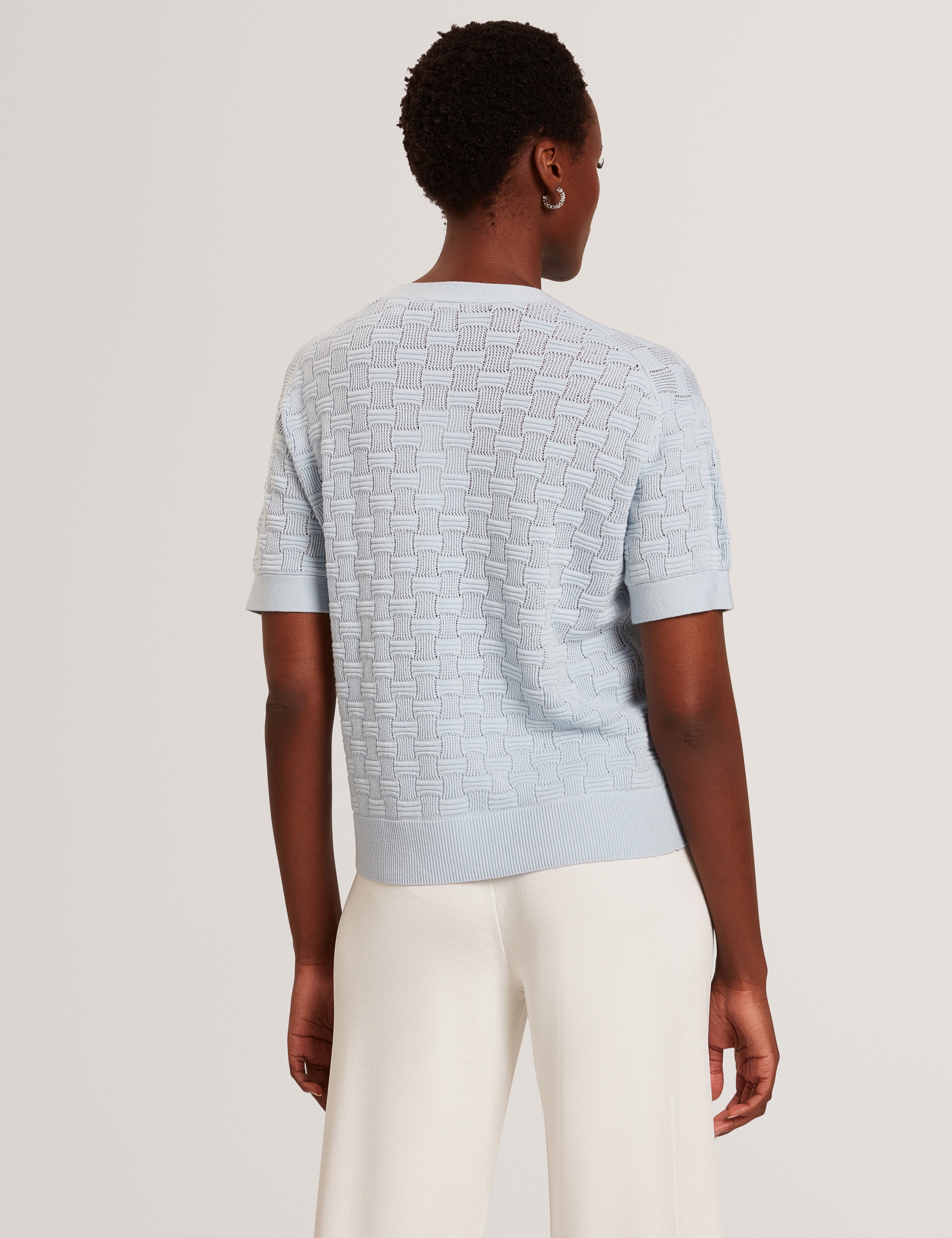 Emeta Touch Of Silk Knitted Crew Neck Tee Pl-Blue