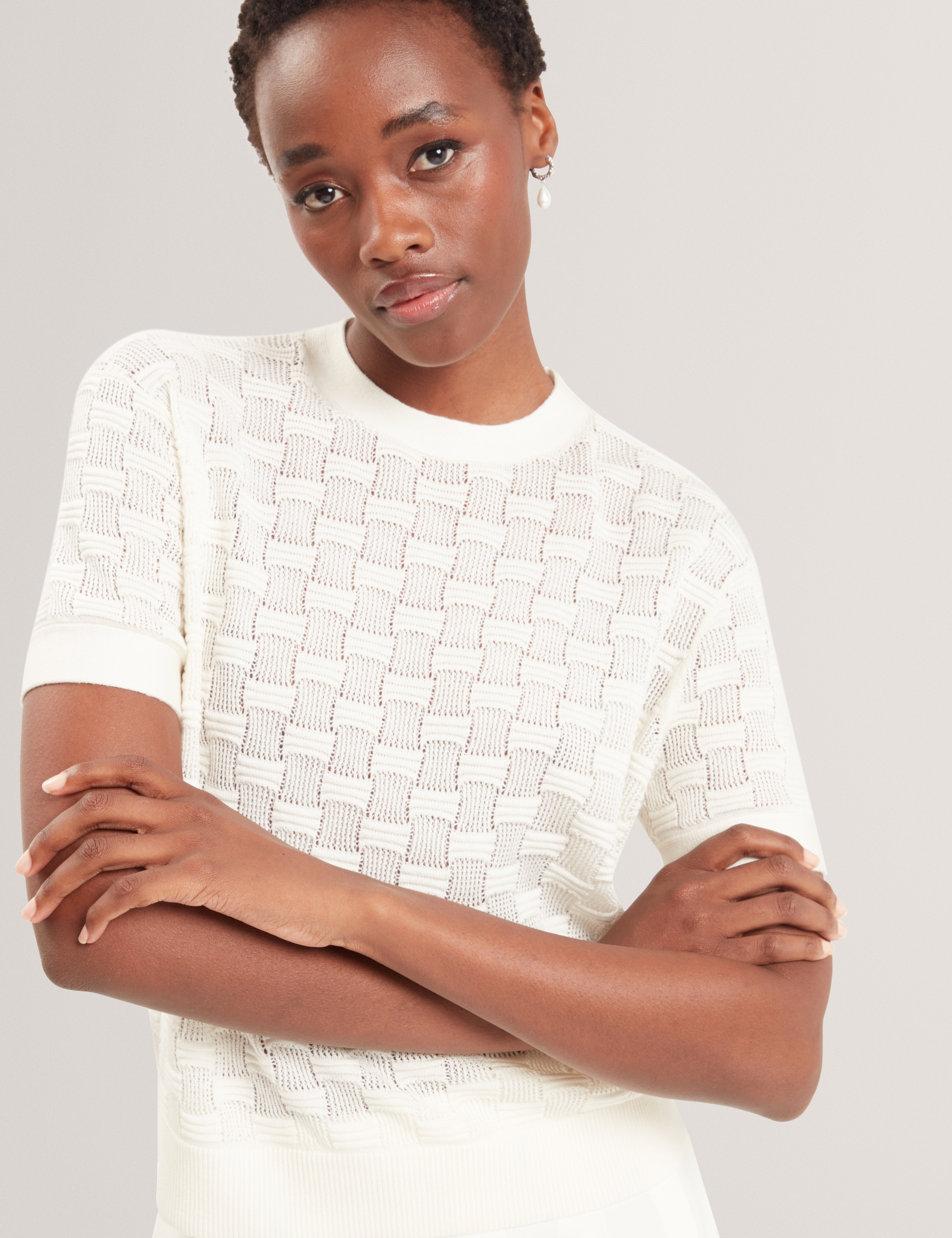 Emeta Touch Of Silk Knitted Crew Neck Tee White