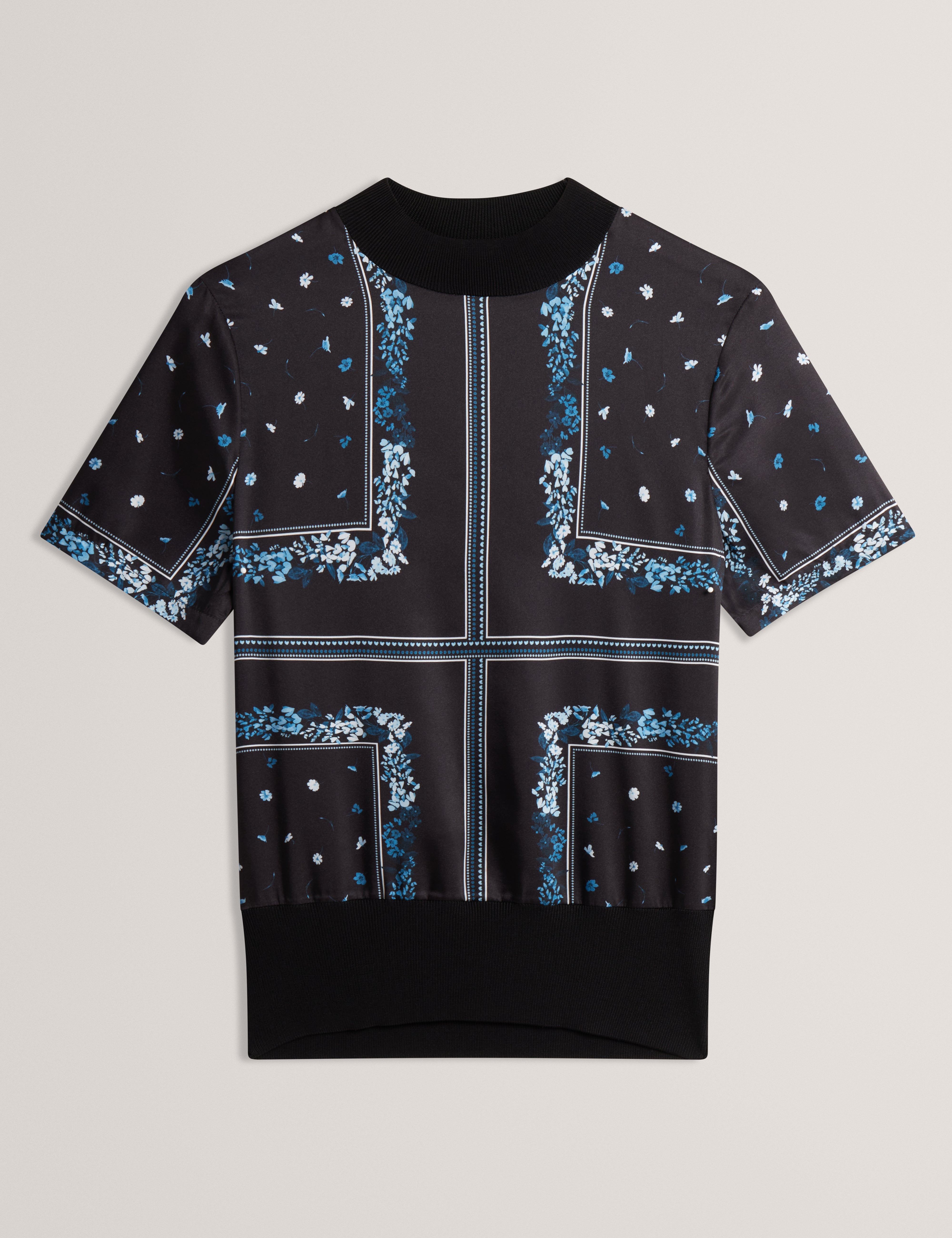Almaaz Printed Woven Front Short Sleeve Tee Black
