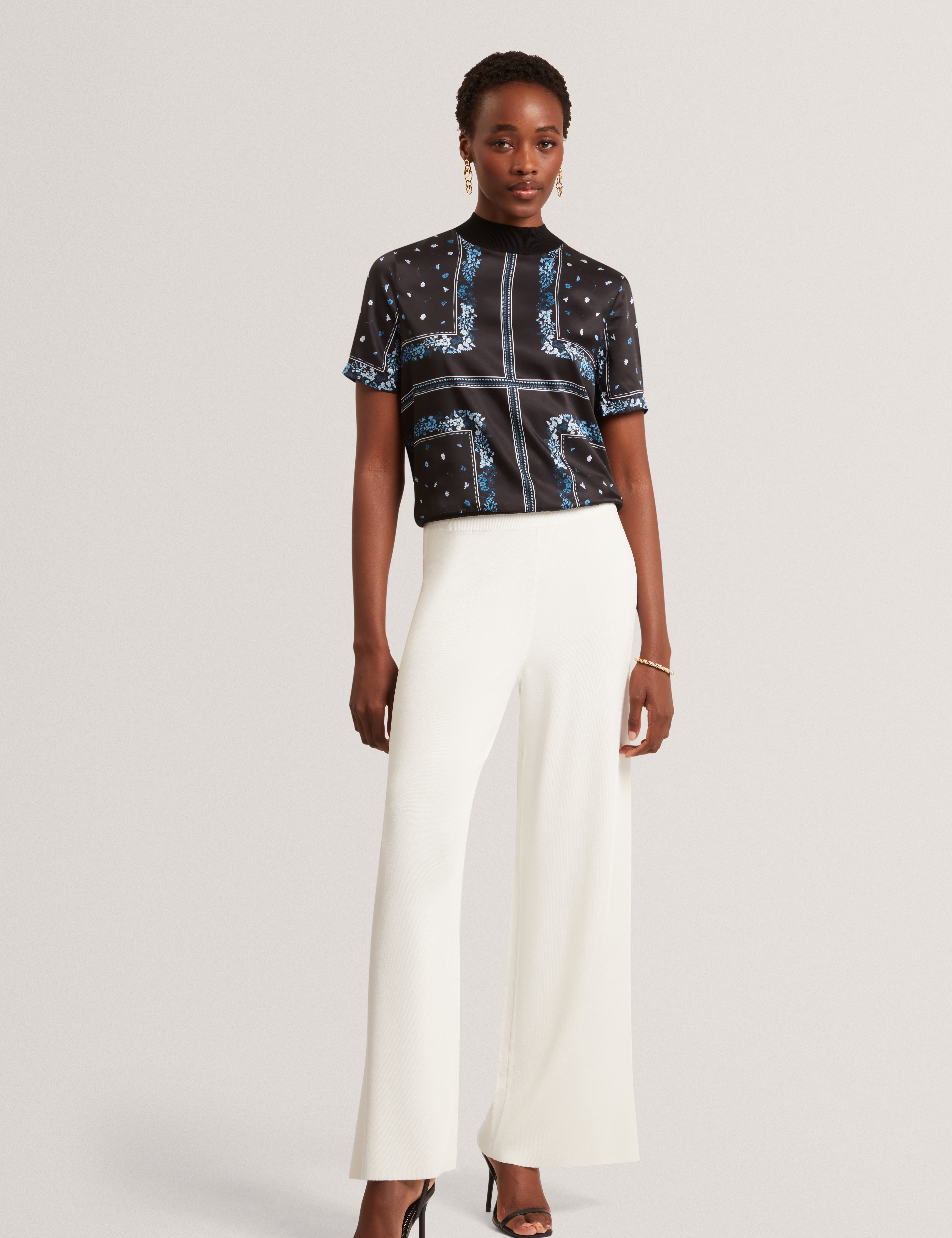 Almaaz Printed Woven Front Short Sleeve Tee Black