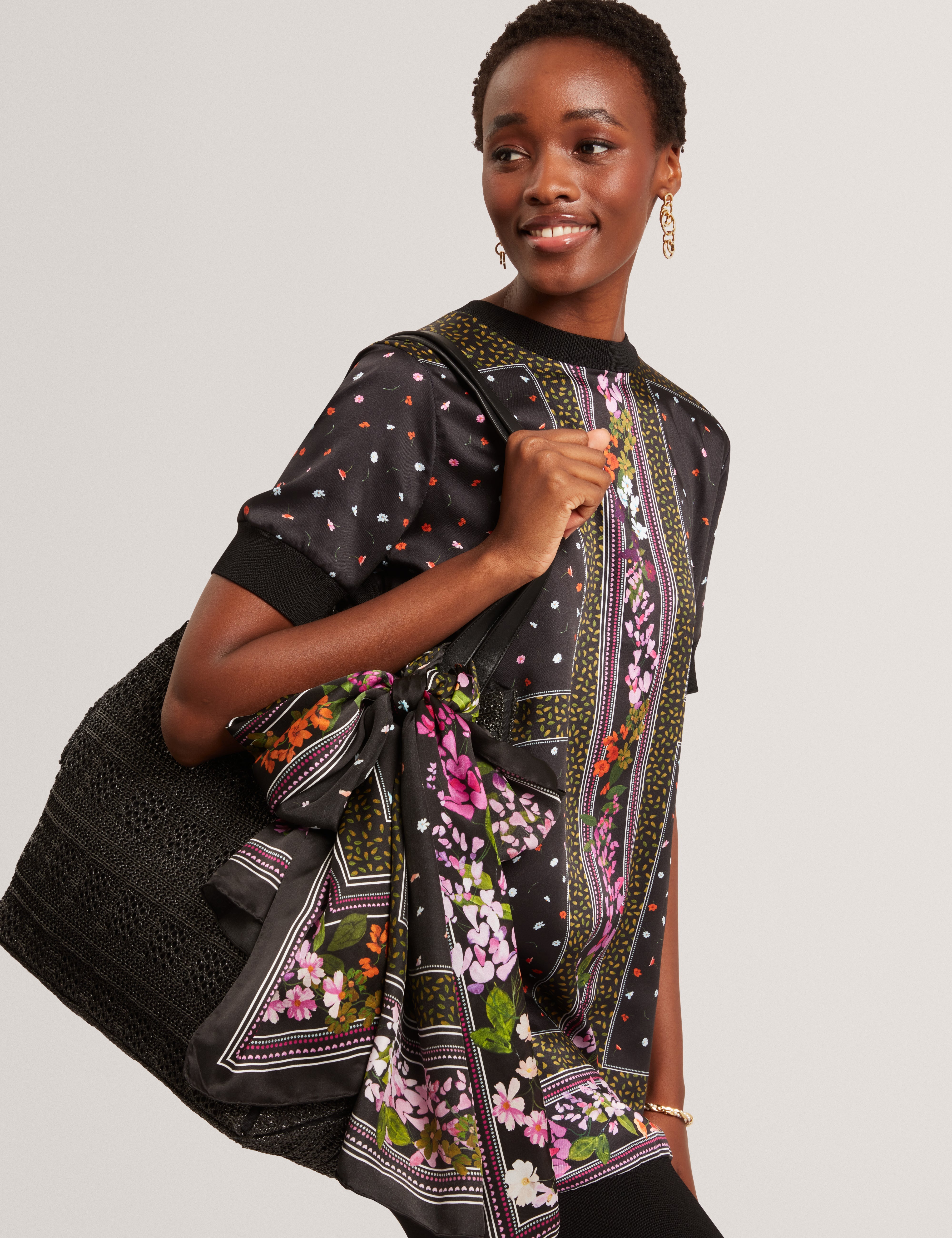 Debhie Printed Woven Front Mini Dress Black