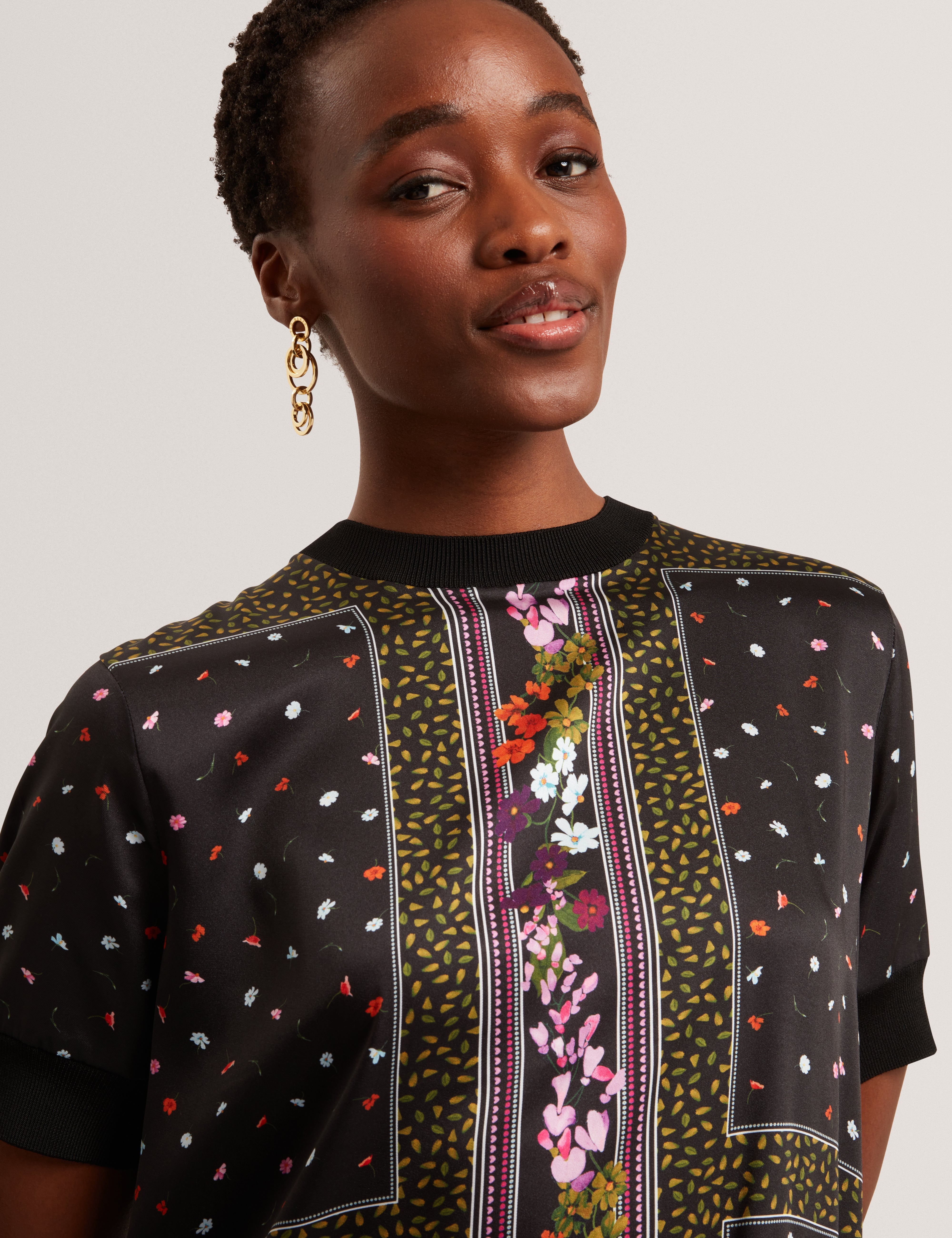 Debhie Printed Woven Front Mini Dress Black