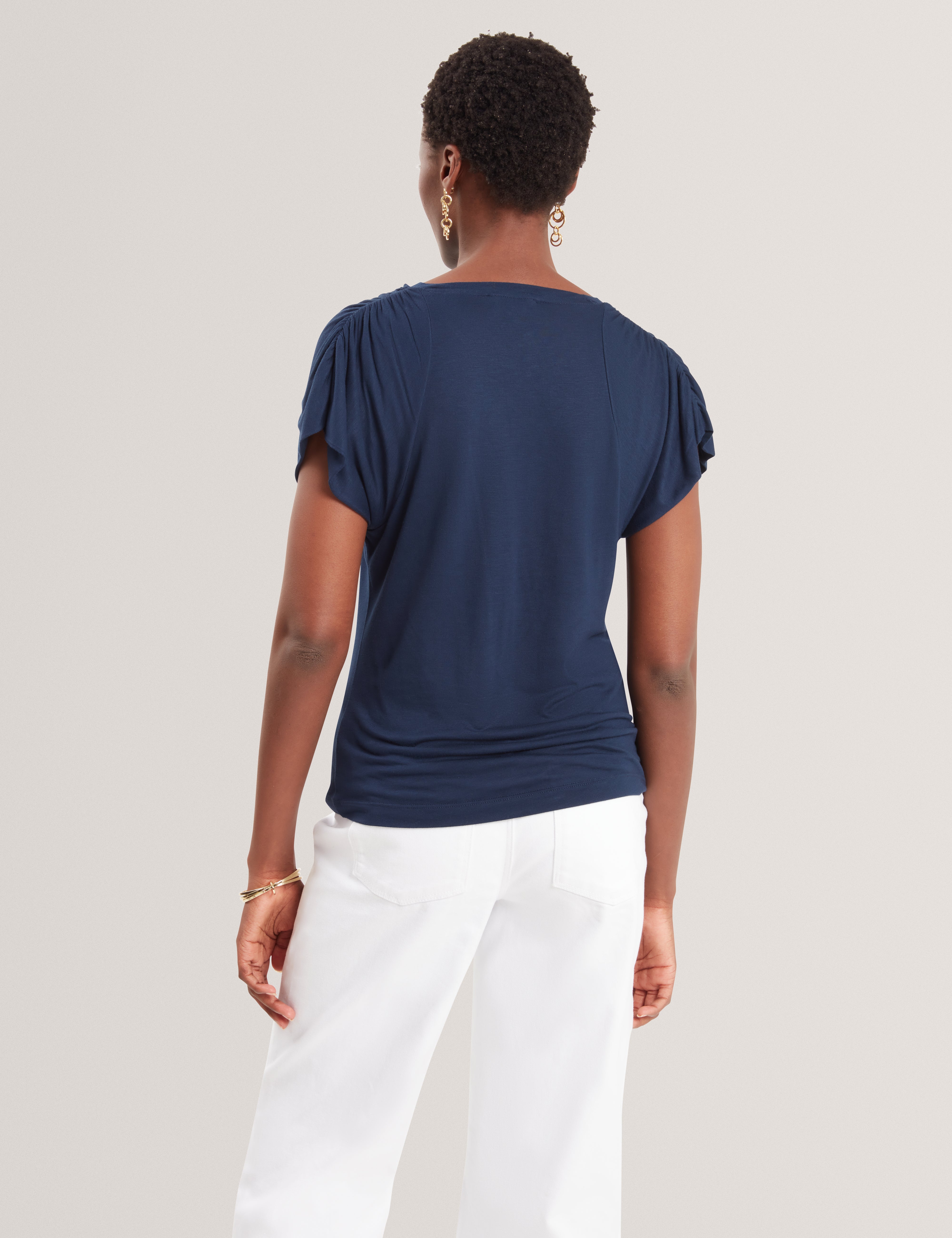 Elmie Gather Shoulder Detail Tee Dk-Blue